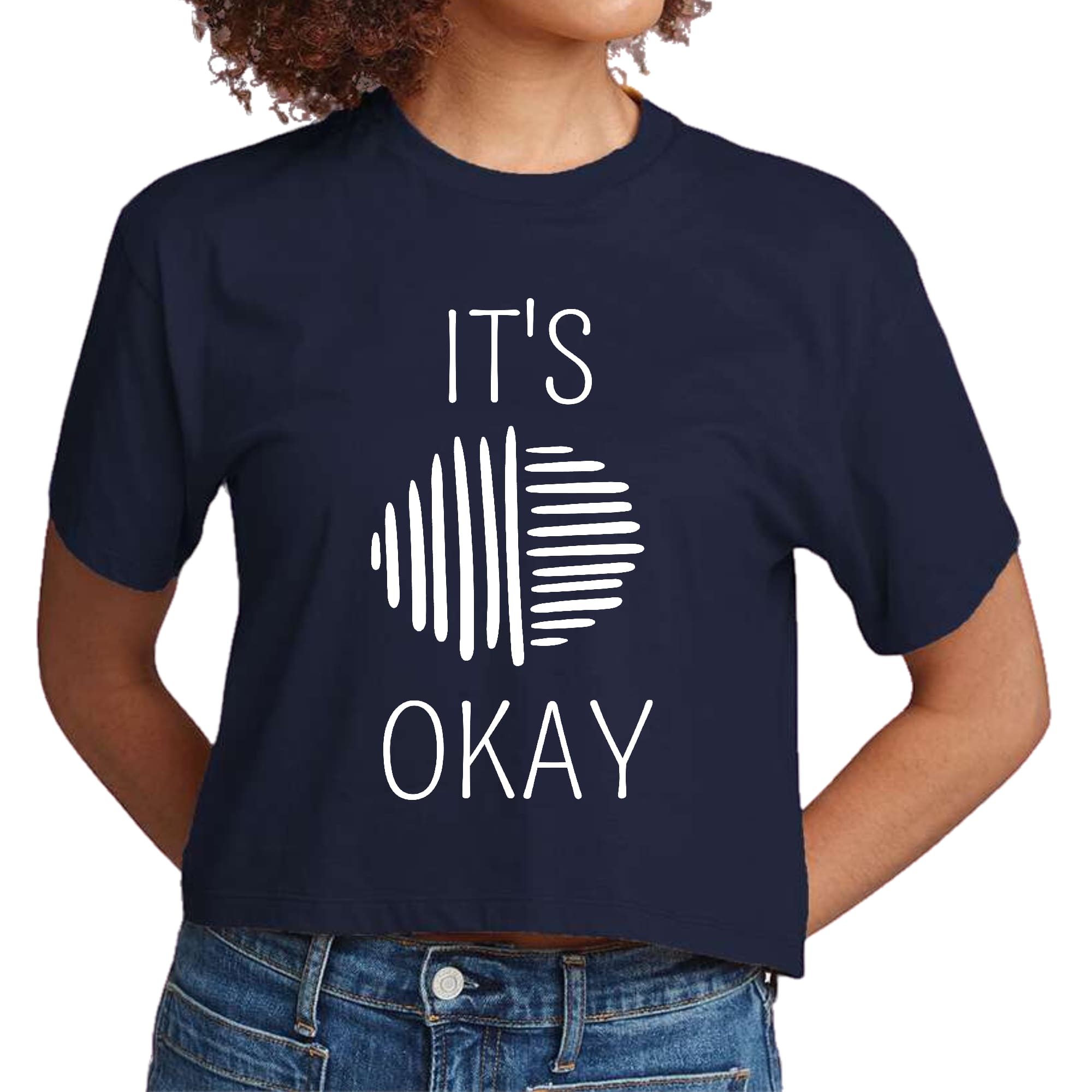 Womens Cropped Graphic T-shirt, Say It Soul, Its Okay, White Line Art-1