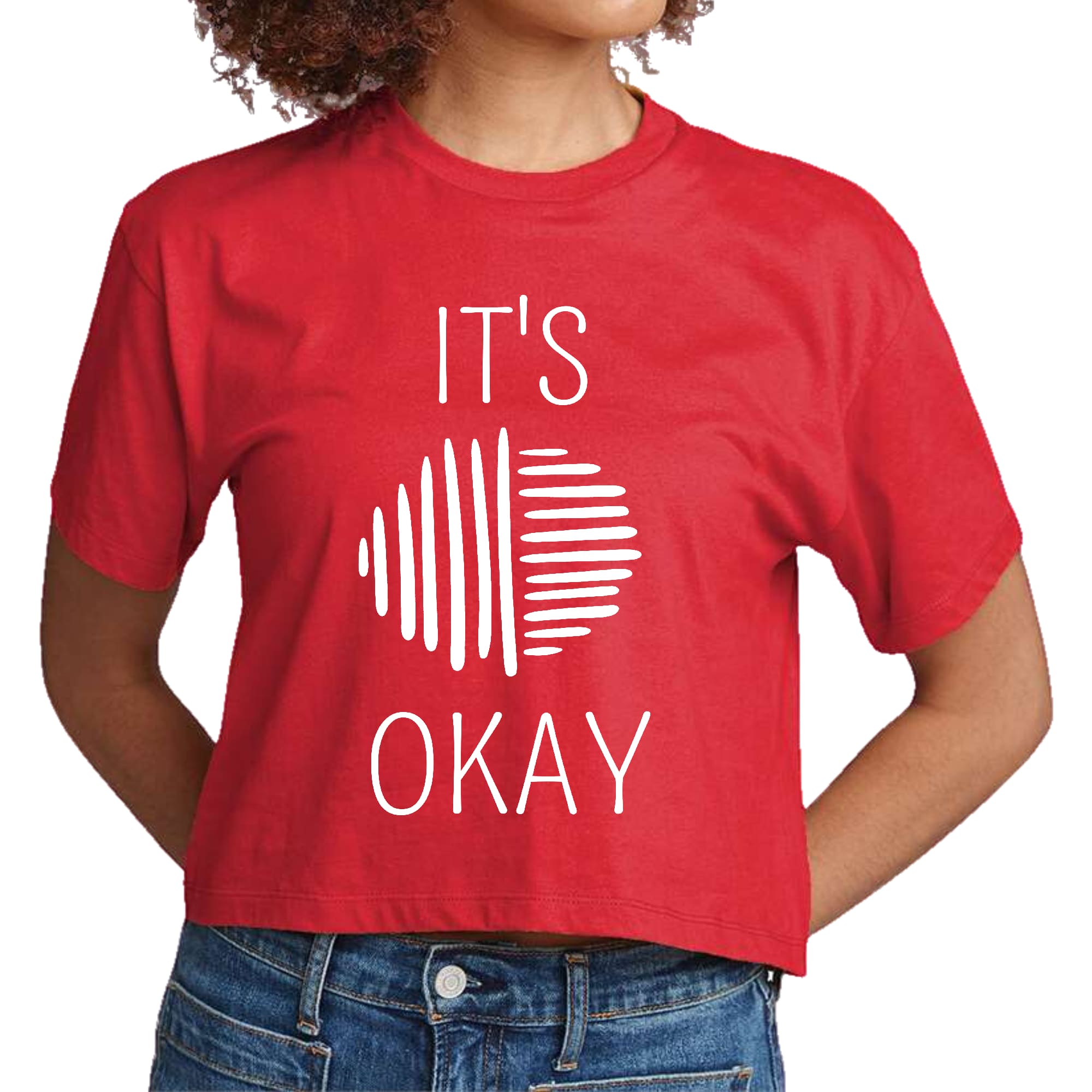 Womens Cropped Graphic T-shirt, Say It Soul, Its Okay, White Line Art-2