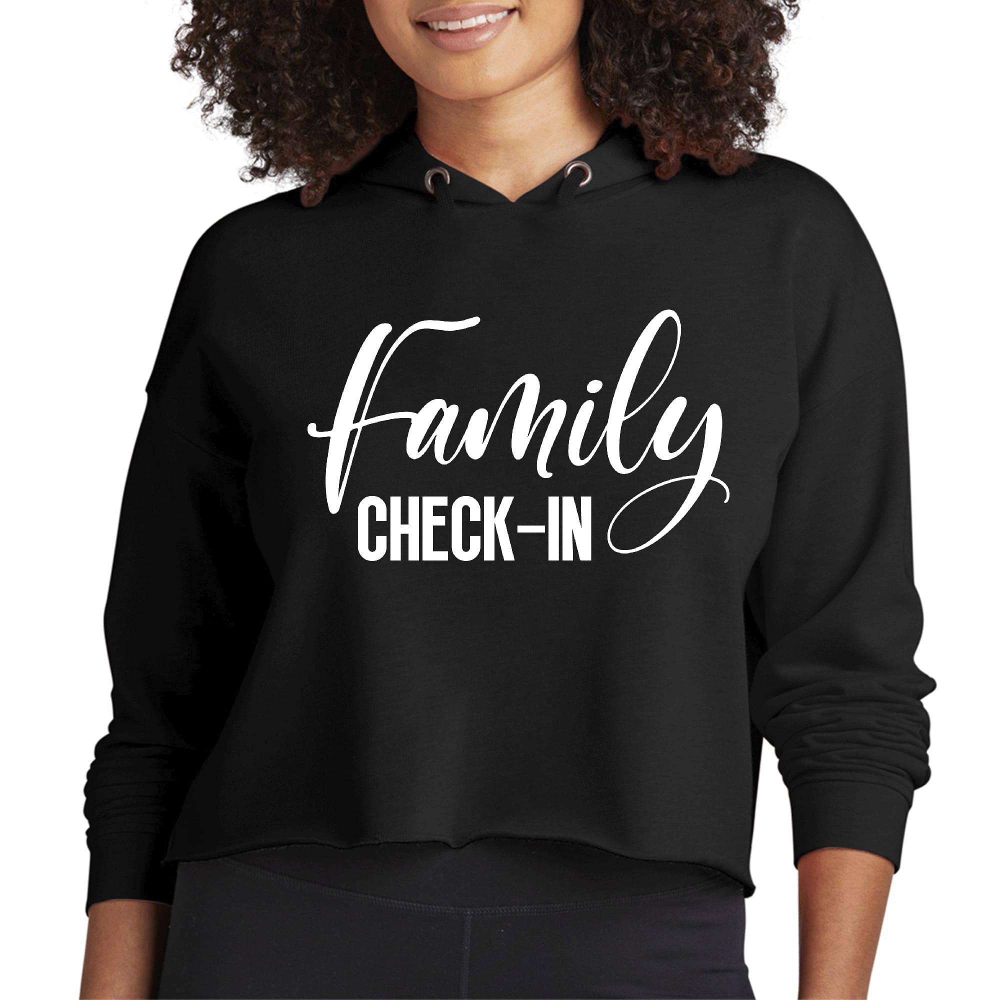 Womens Cropped Hoodie Family Check-in Illustration-0