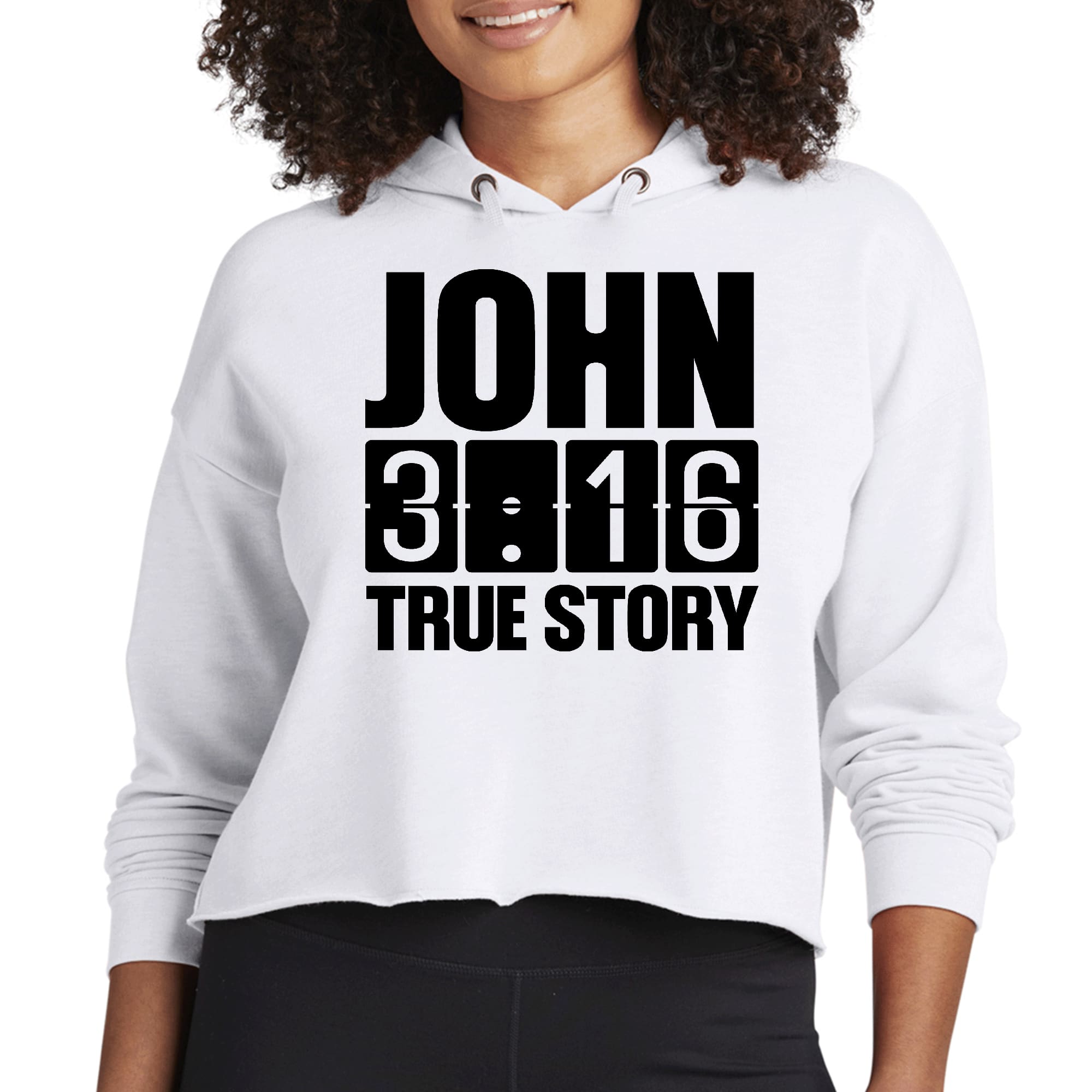 Womens Cropped Hoodie John 3:16 True Story Print-0