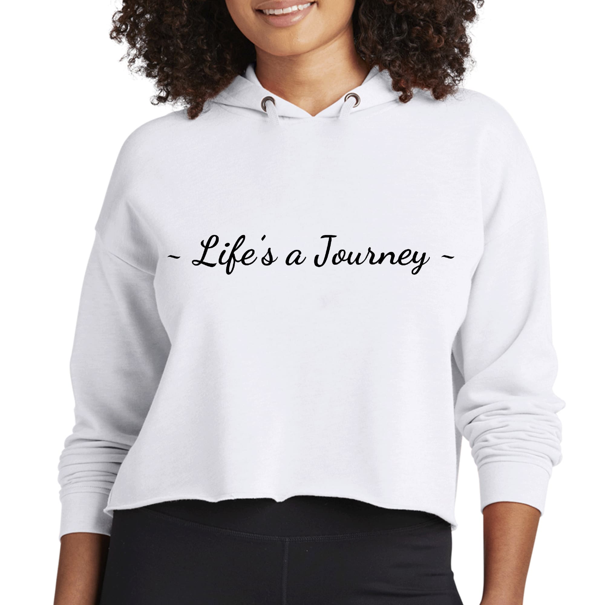 Womens Cropped Hoodie Life’s a Journey Black Print-0