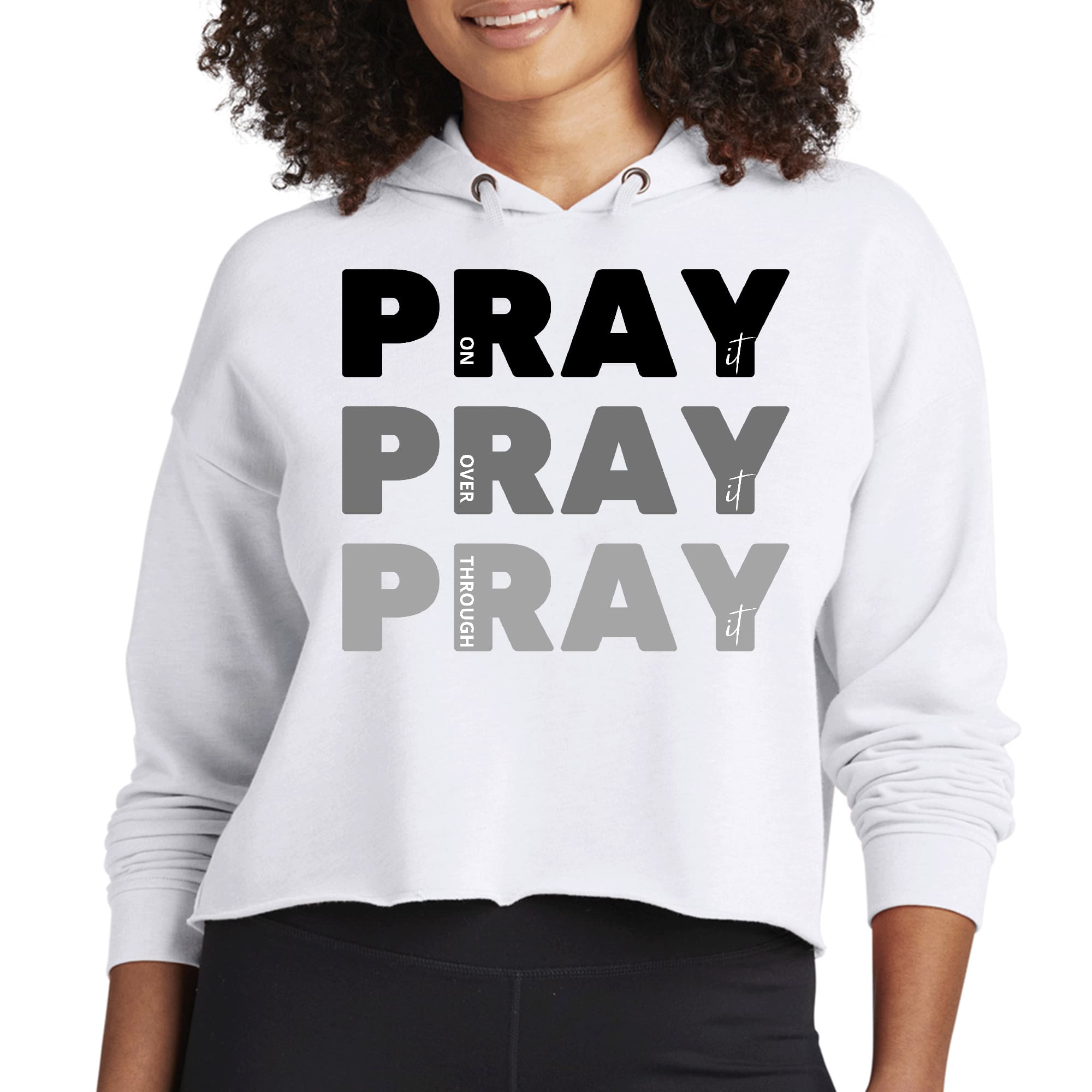 Womens Cropped Hoodie Pray on it Over it Through it Print-0