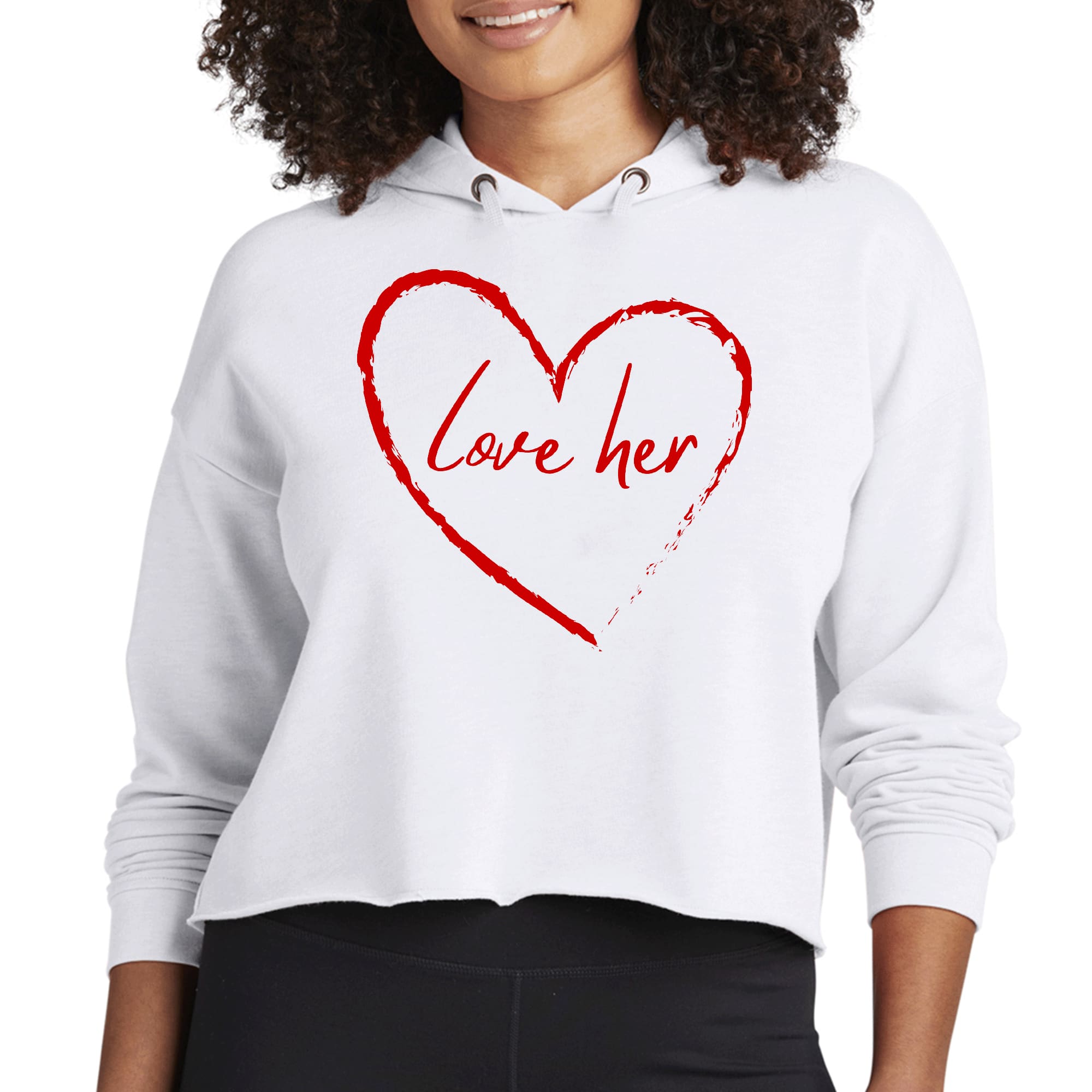 Womens Cropped Hoodie Say it Soul Love Her, Red-0