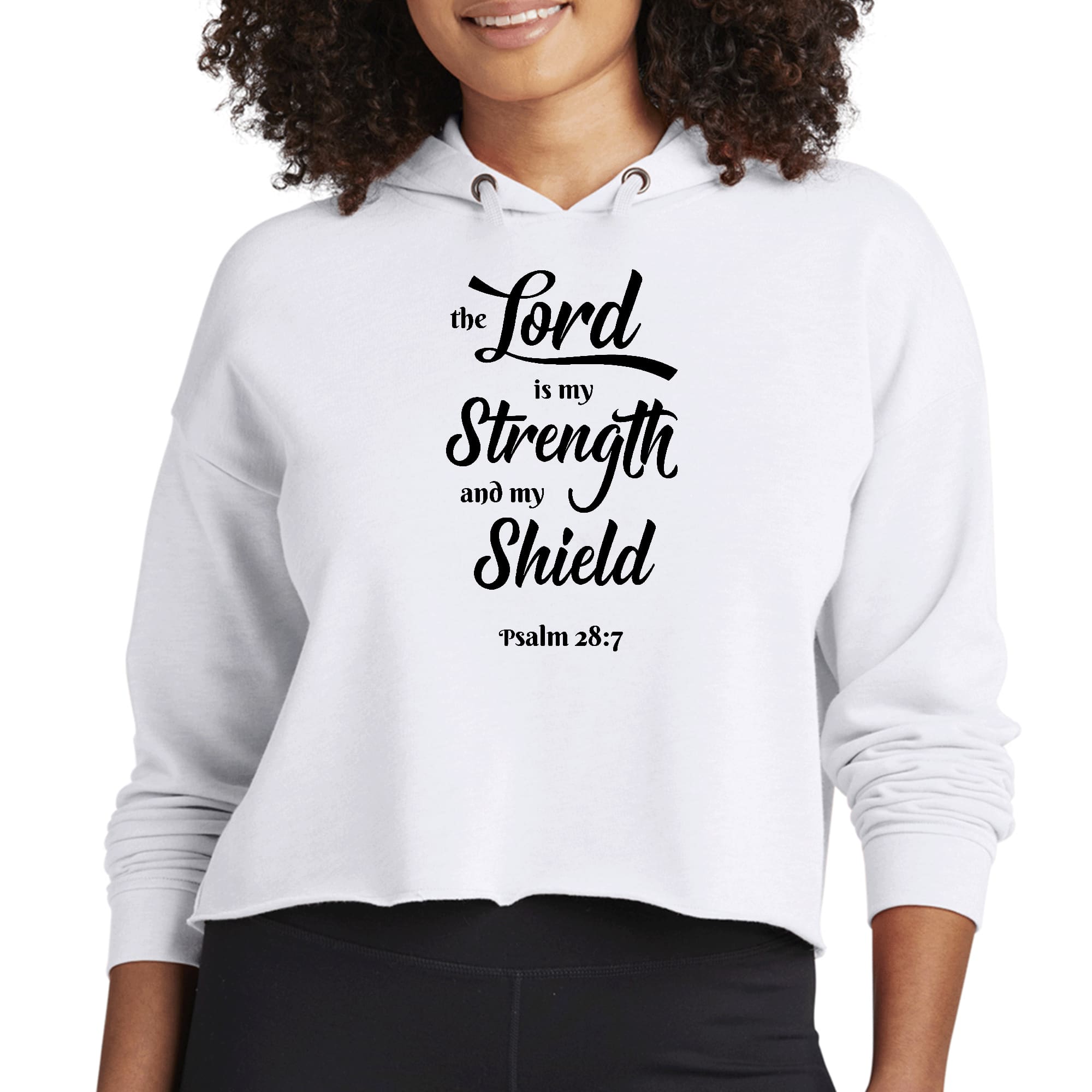 Womens Cropped Hoodie The Lord Is My Strength And My Shield Black-0