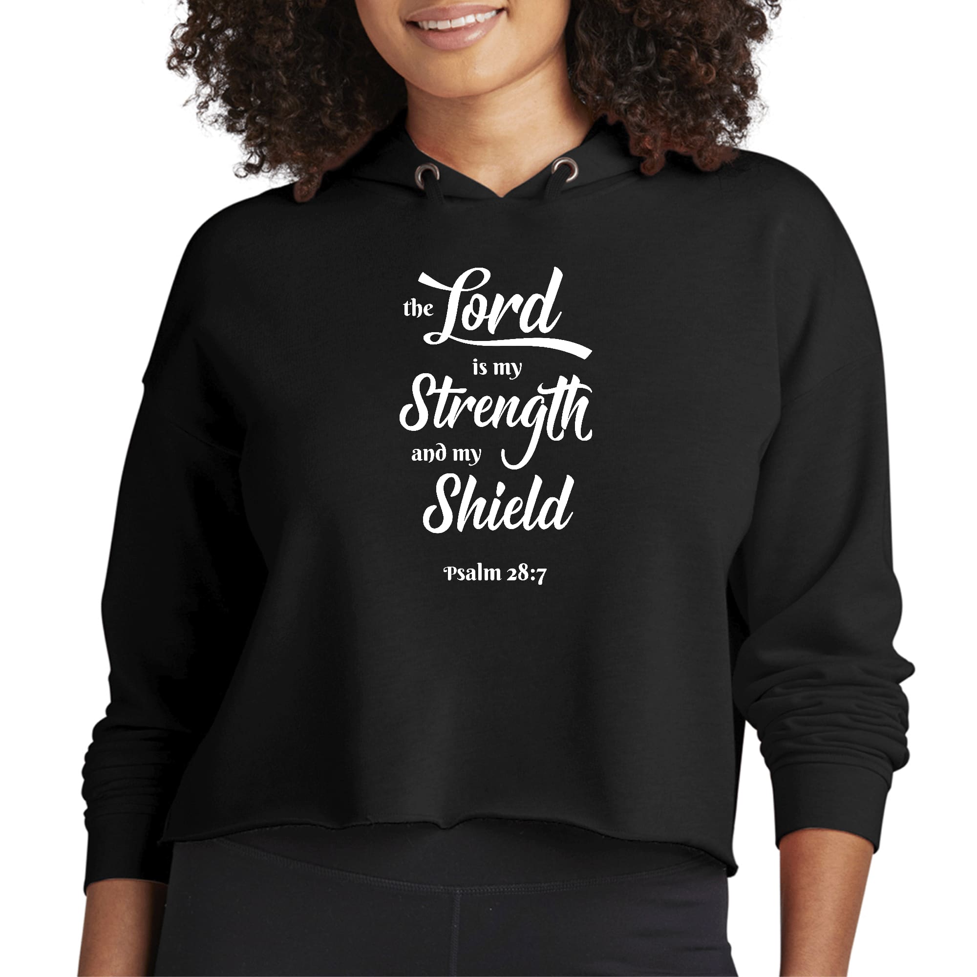 Womens Cropped Hoodie The Lord Is My Strength And My Shield White-0