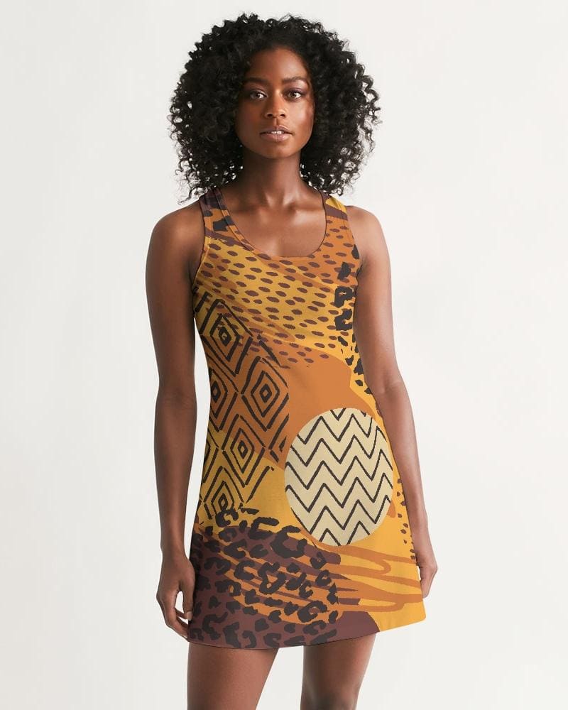 Womens Dress - Multicolor Safari Style Racerback Dress / Brown-4