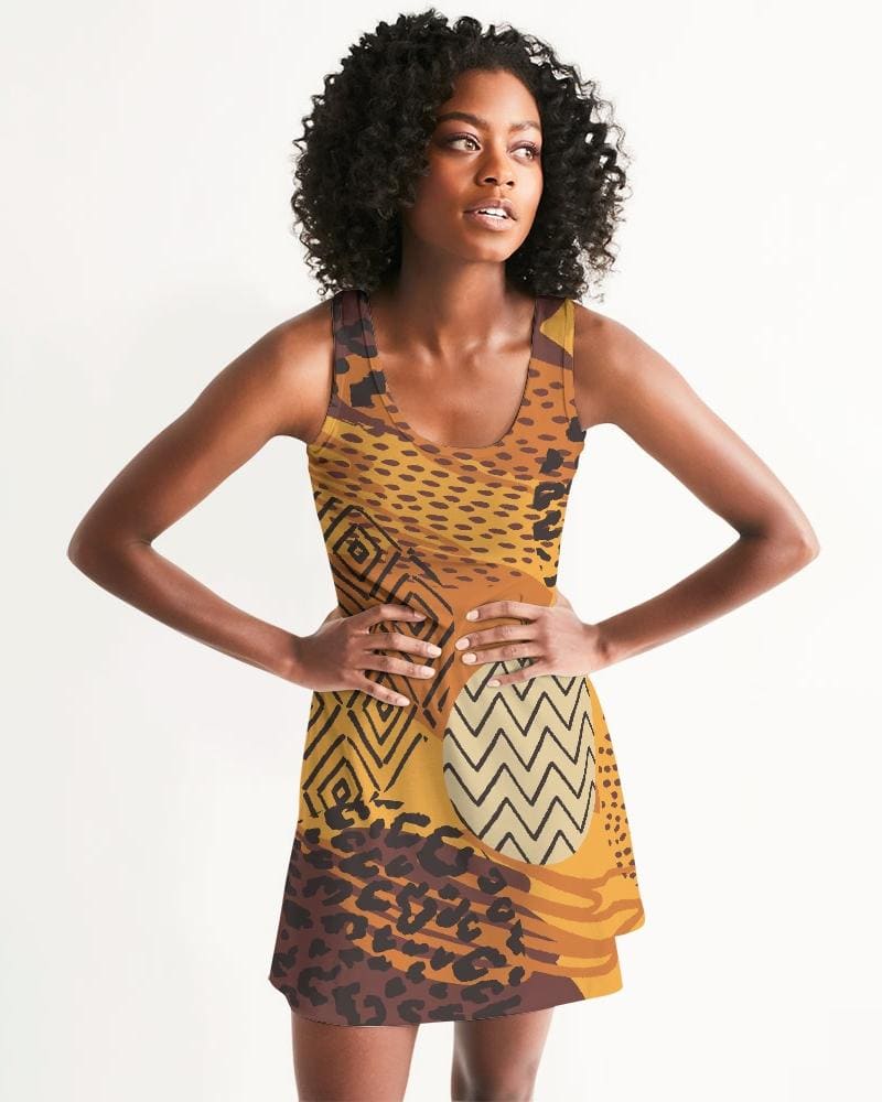 Womens Dress - Multicolor Safari Style Racerback Dress / Brown-2