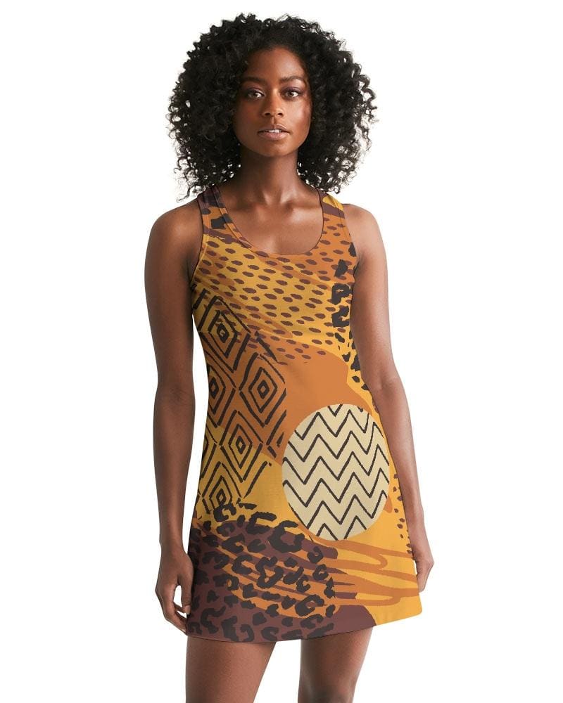 Womens Dress - Multicolor Safari Style Racerback Dress / Brown-0