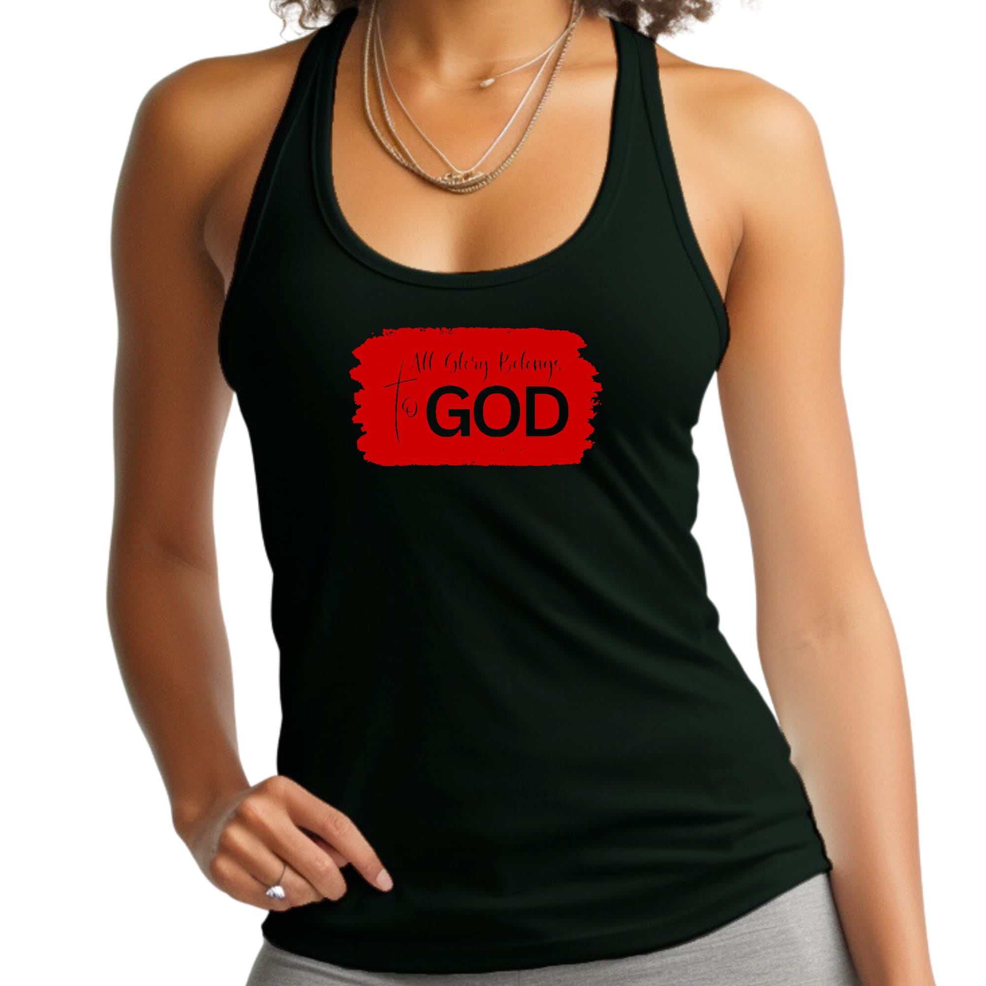 Womens Fitness Tank Top Graphic T-shirt, All Glory Belongs to God, Red-0