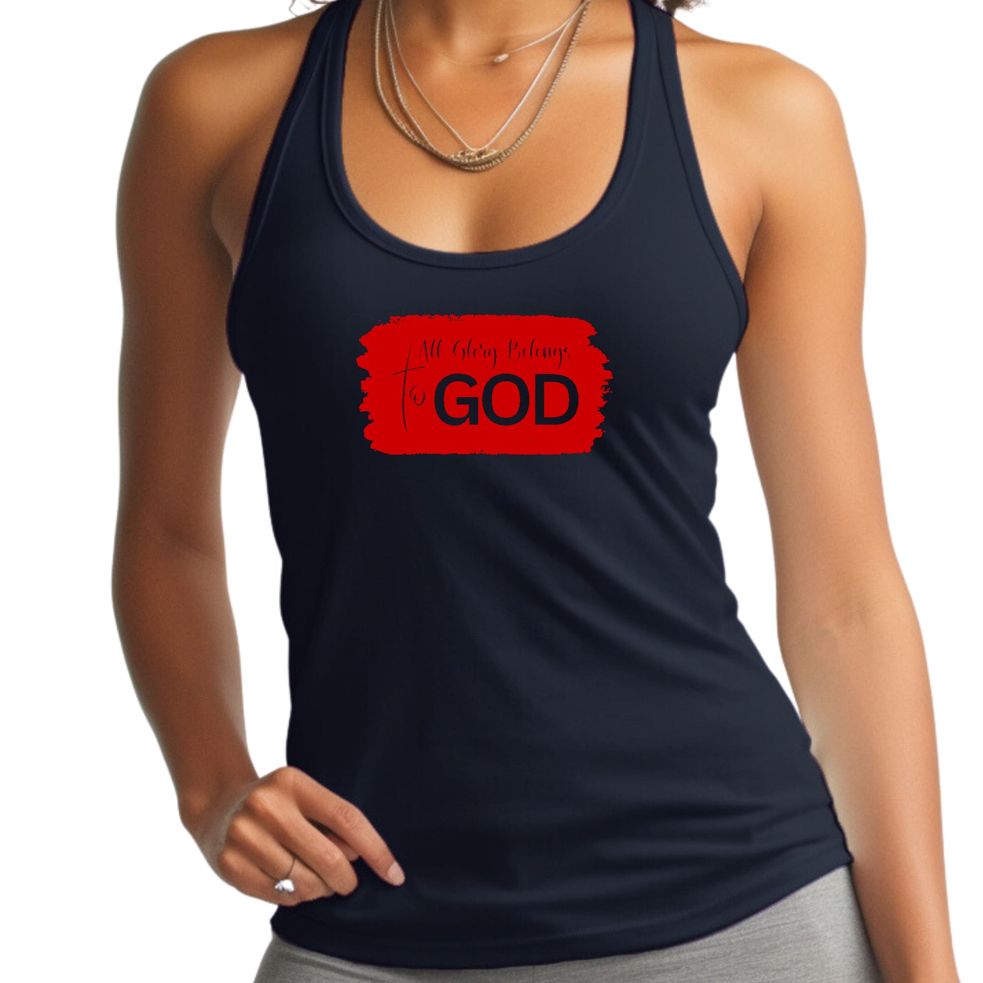 Womens Fitness Tank Top Graphic T-shirt, All Glory Belongs to God, Red-2