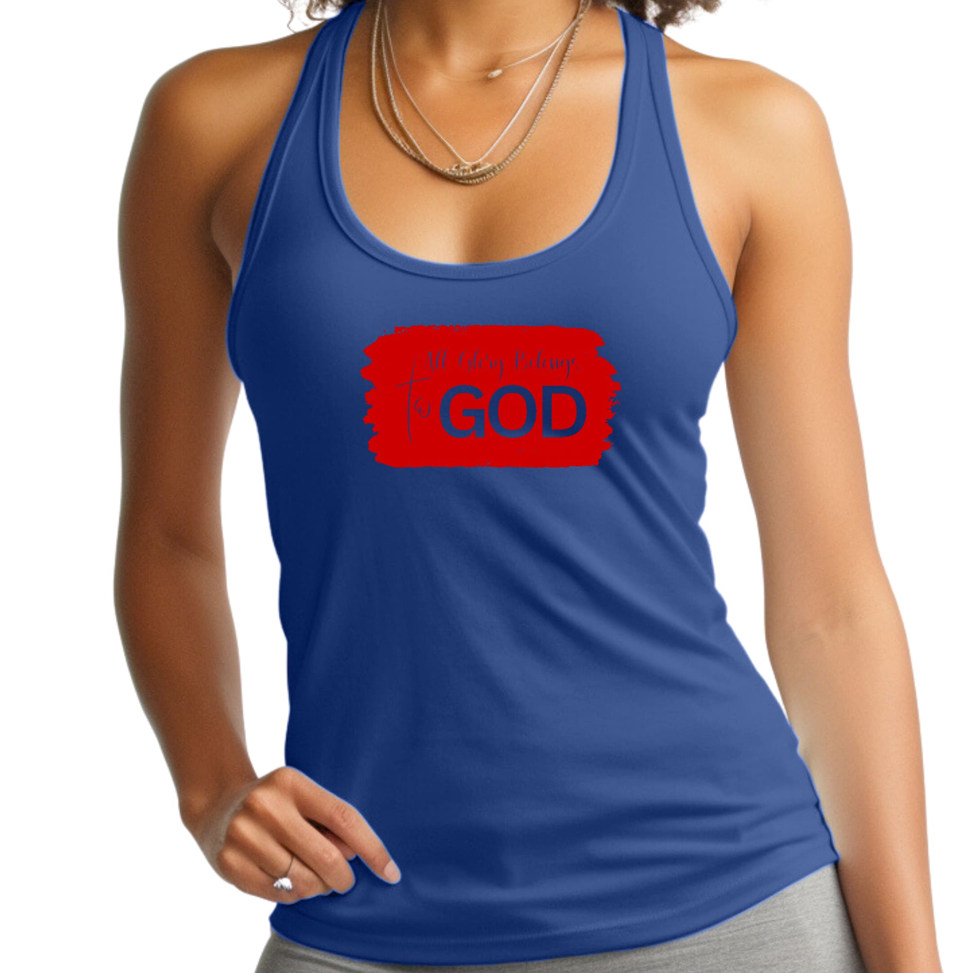 Womens Fitness Tank Top Graphic T-shirt, All Glory Belongs to God, Red-3