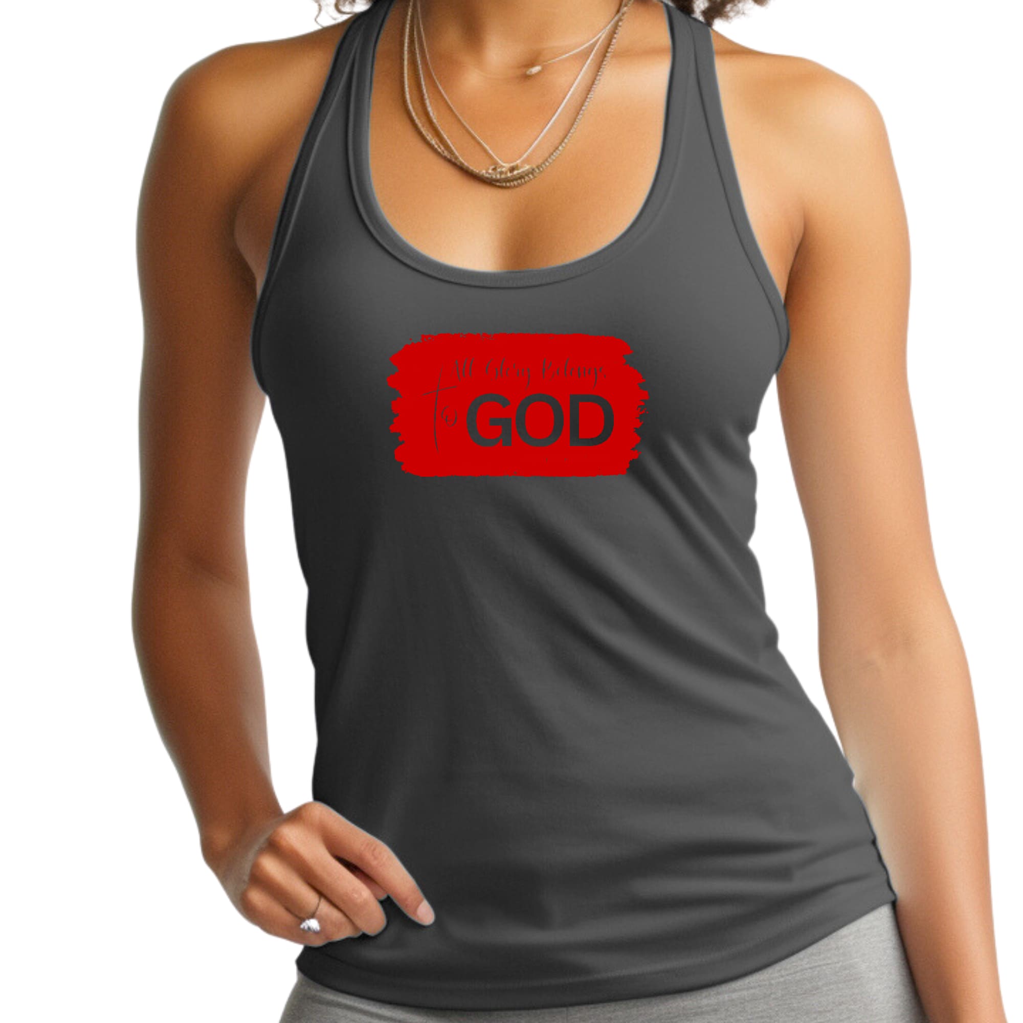 Womens Fitness Tank Top Graphic T-shirt, All Glory Belongs to God, Red-4