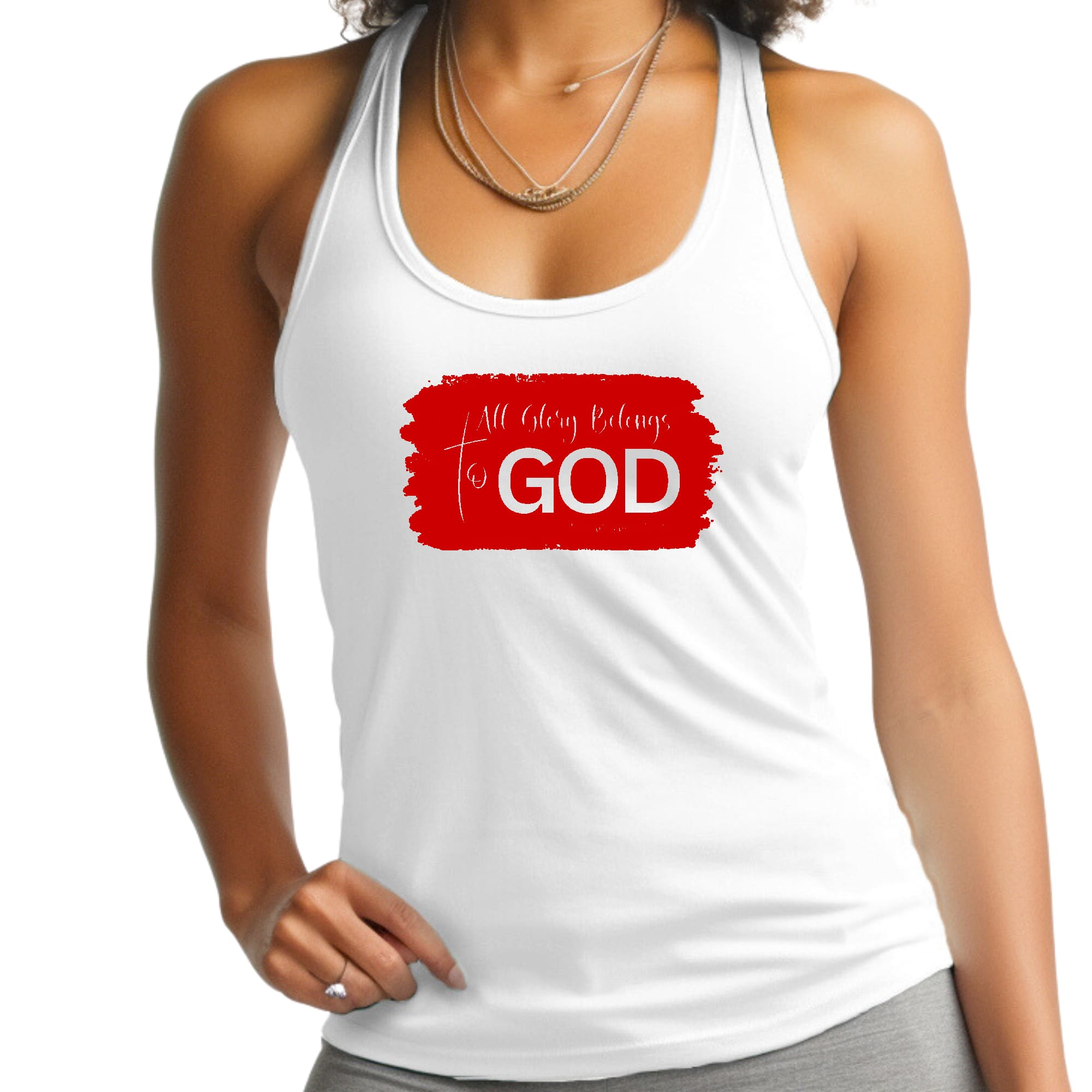 Womens Fitness Tank Top Graphic T-shirt, All Glory Belongs to God, Red-7