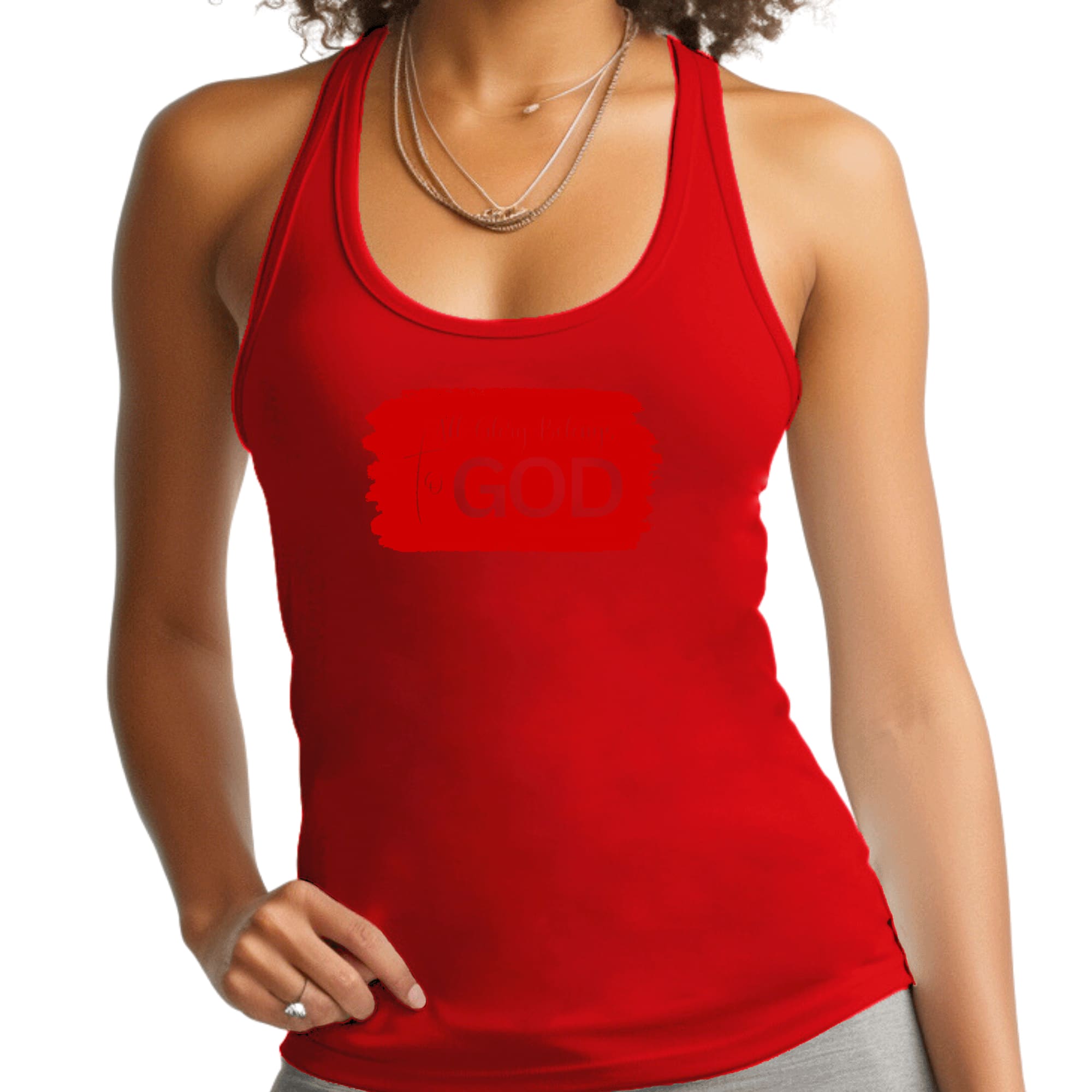 Womens Fitness Tank Top Graphic T-shirt, All Glory Belongs to God, Red-1