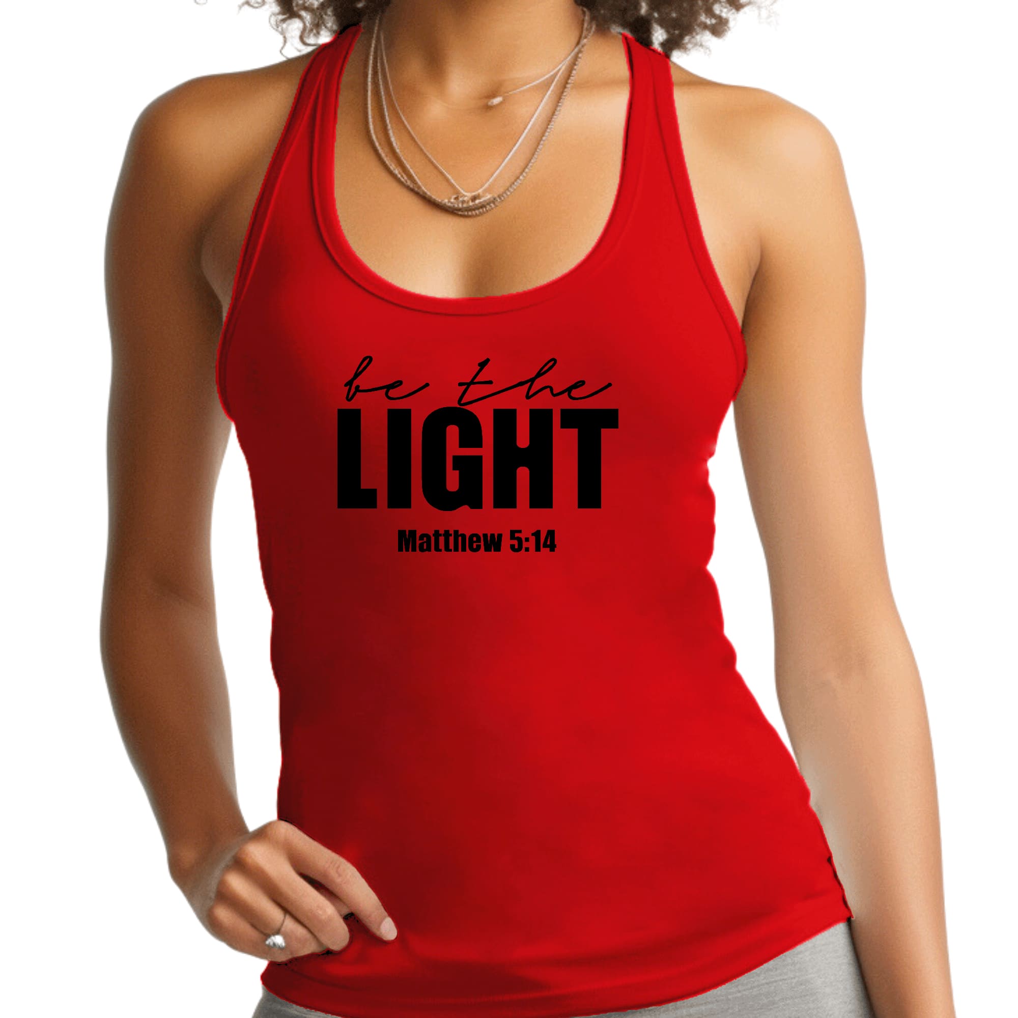 Womens Fitness Tank Top Graphic T-shirt, be the Light Inspirational-1