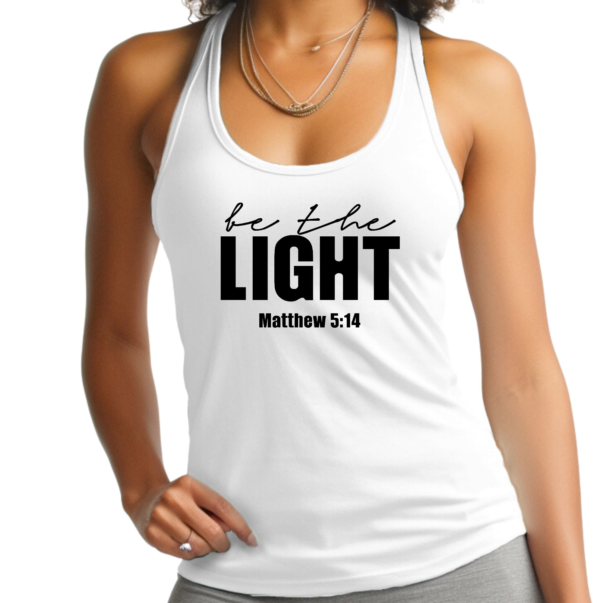 Womens Fitness Tank Top Graphic T-shirt, be the Light Inspirational-0