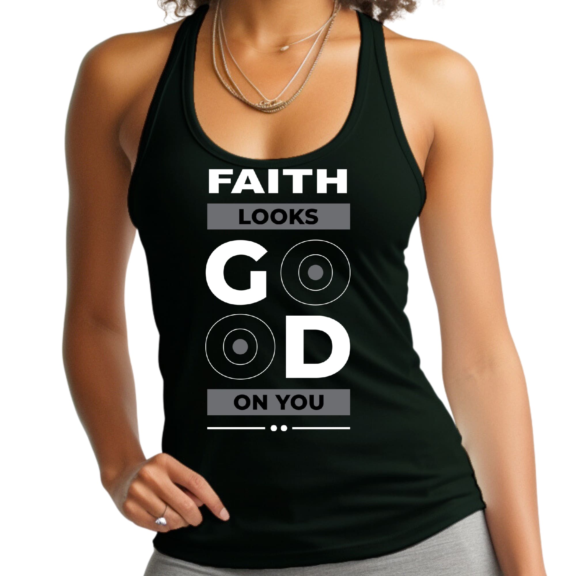 Womens Fitness Tank Top Graphic T-shirt Faith Looks Good-0