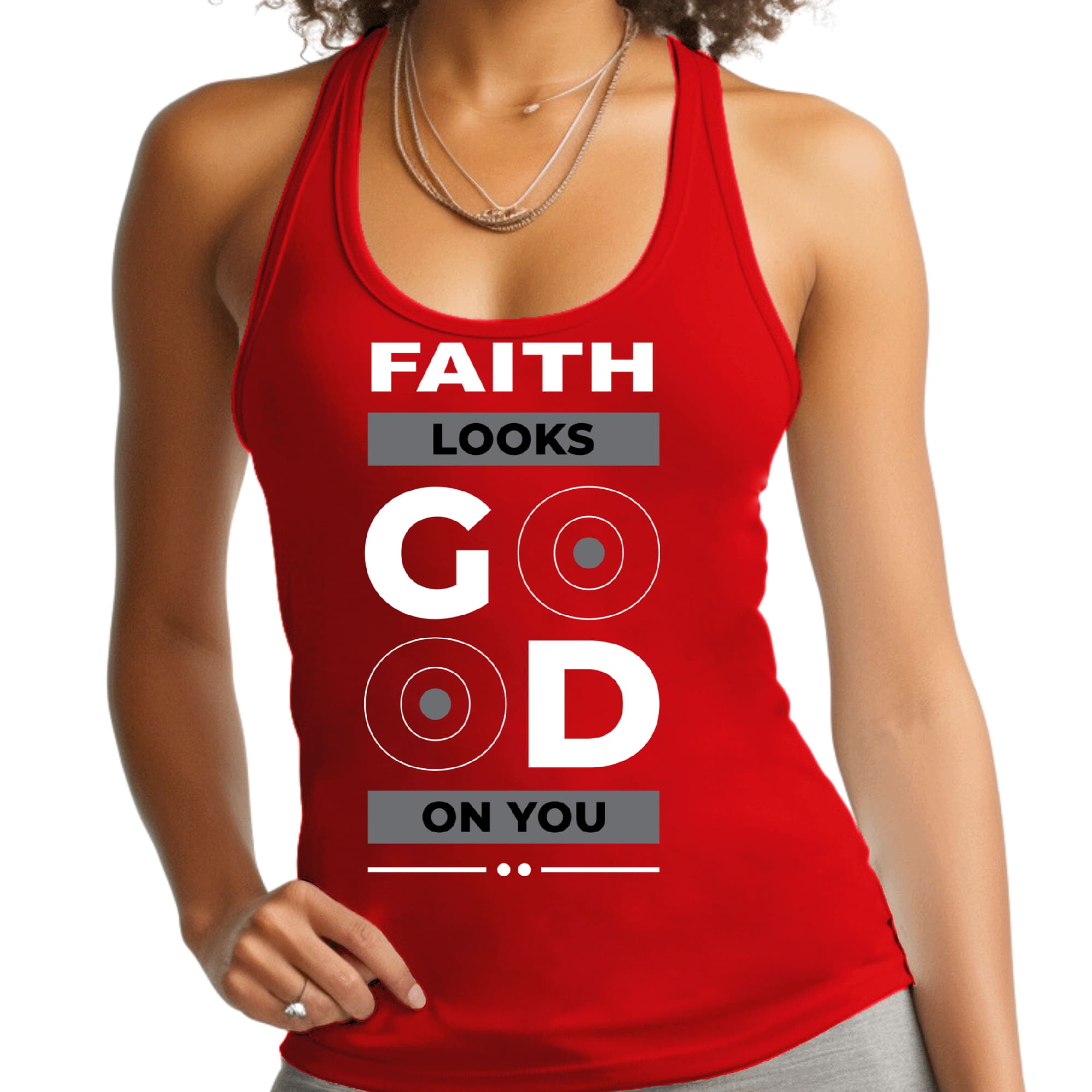 Womens Fitness Tank Top Graphic T-shirt Faith Looks Good-1