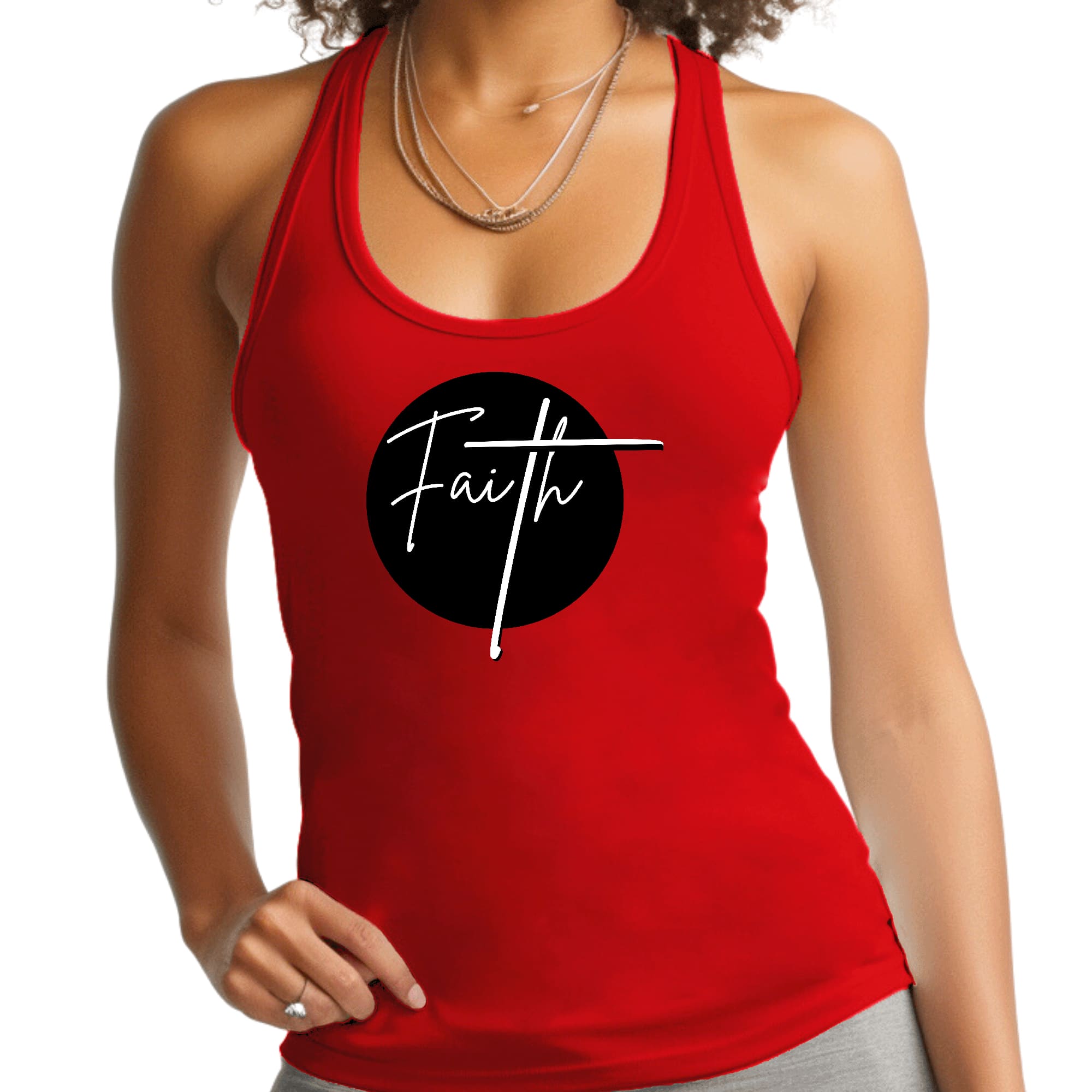 Womens Fitness Tank Top Graphic T-shirt, Faith Print-1