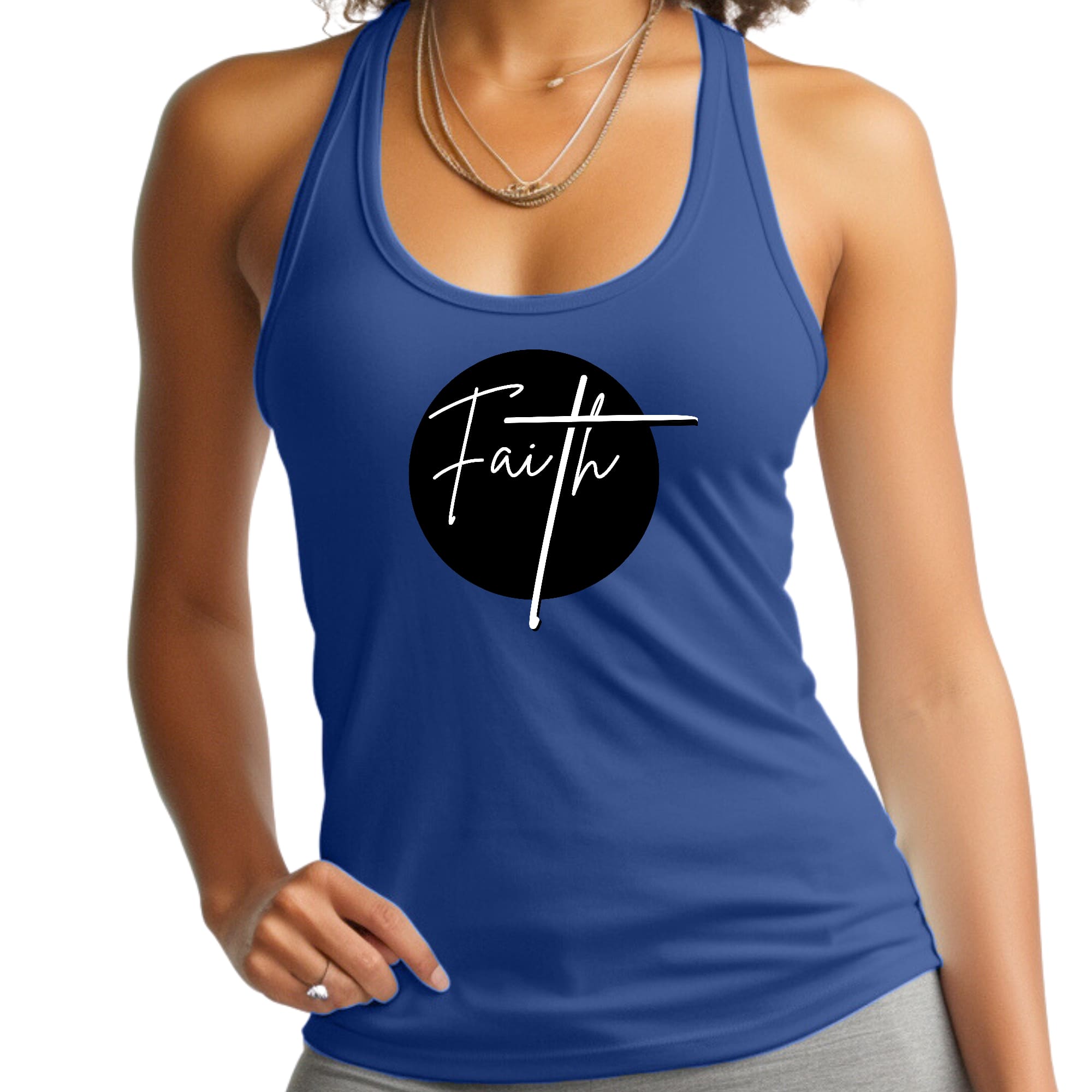 Womens Fitness Tank Top Graphic T-shirt, Faith Print-2