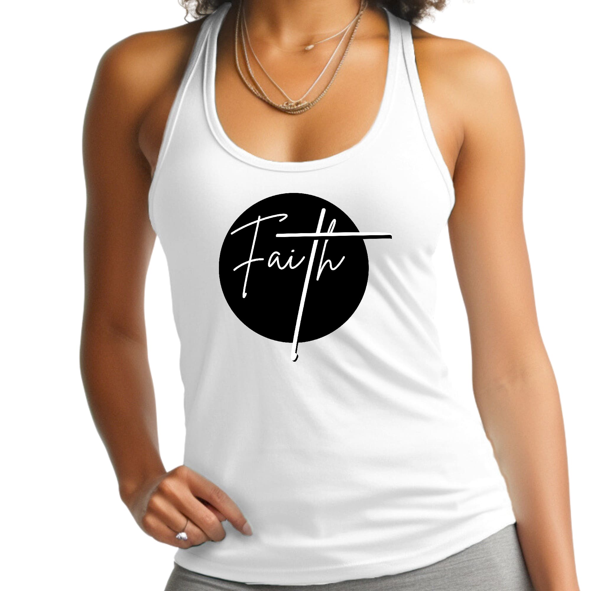 Womens Fitness Tank Top Graphic T-shirt, Faith Print-0