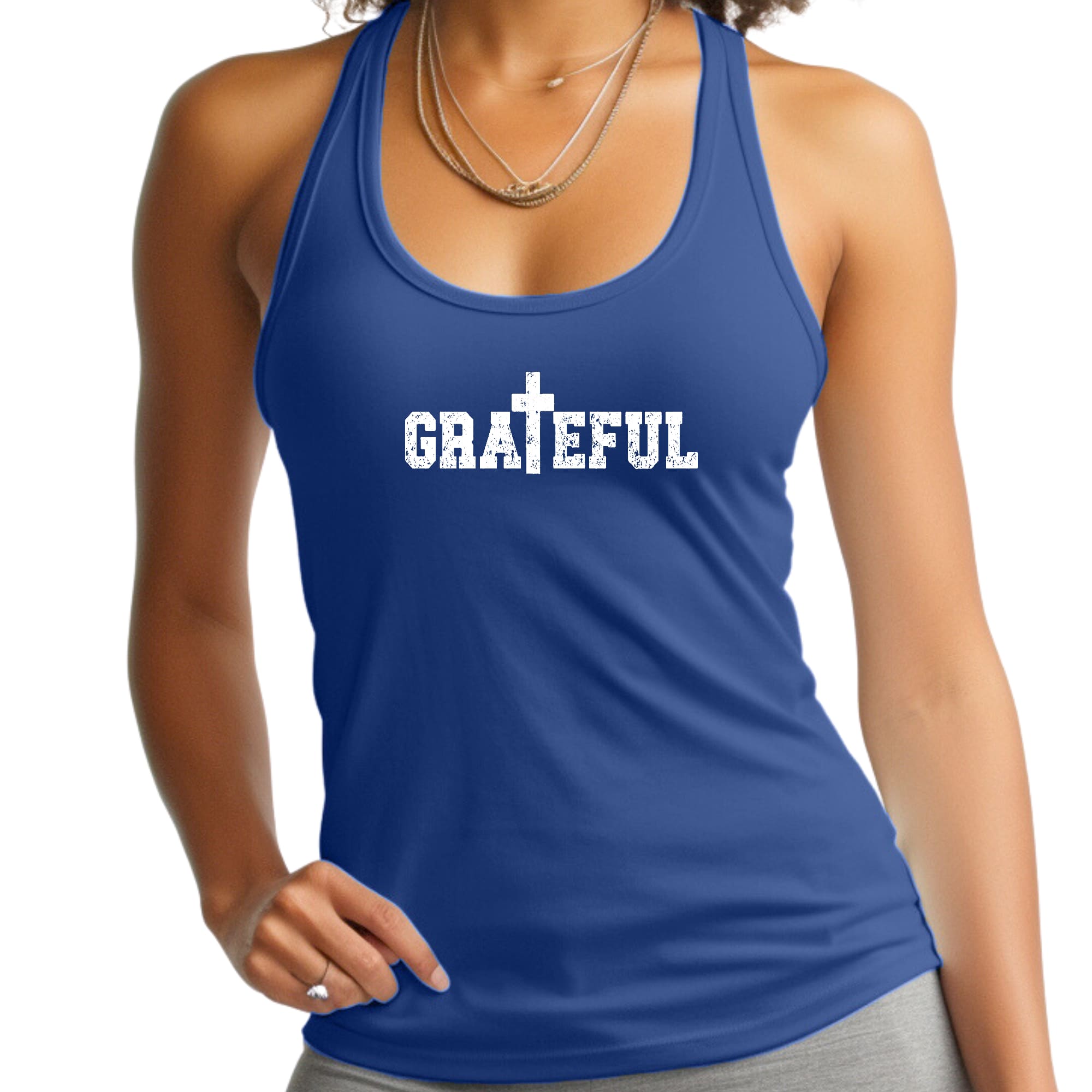 Womens Fitness Tank Top Graphic T-shirt Grateful Print-3