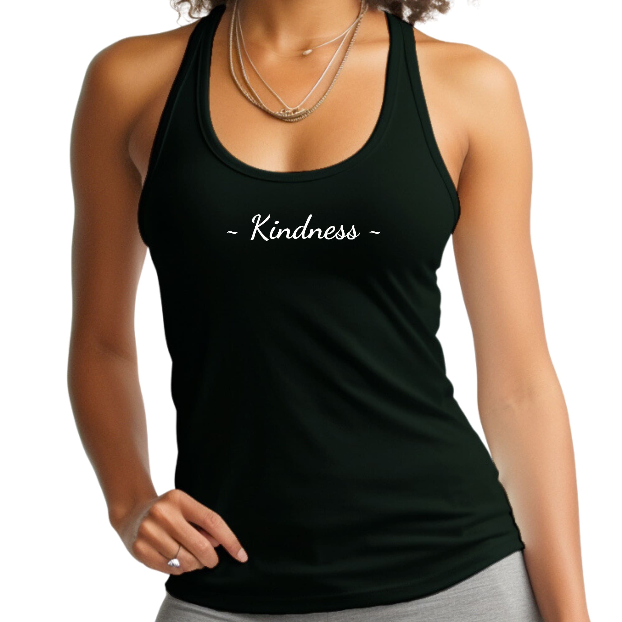 Womens Fitness Tank Top Graphic T-shirt Kindness White Print-0