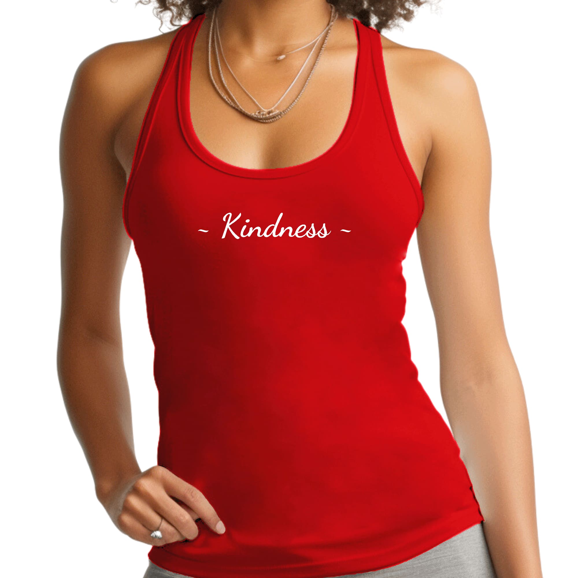 Womens Fitness Tank Top Graphic T-shirt Kindness White Print-1