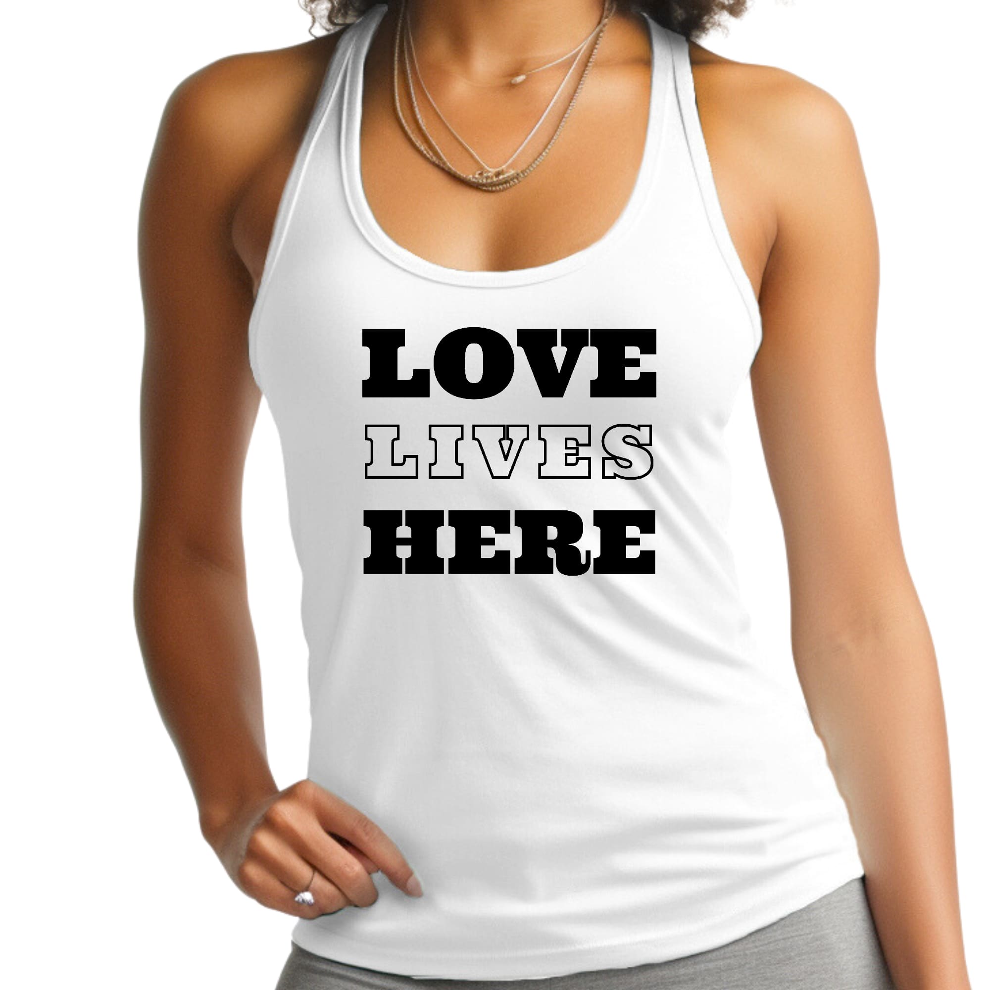 Womens Fitness Tank Top Graphic T-shirt, Love Lives Here-0