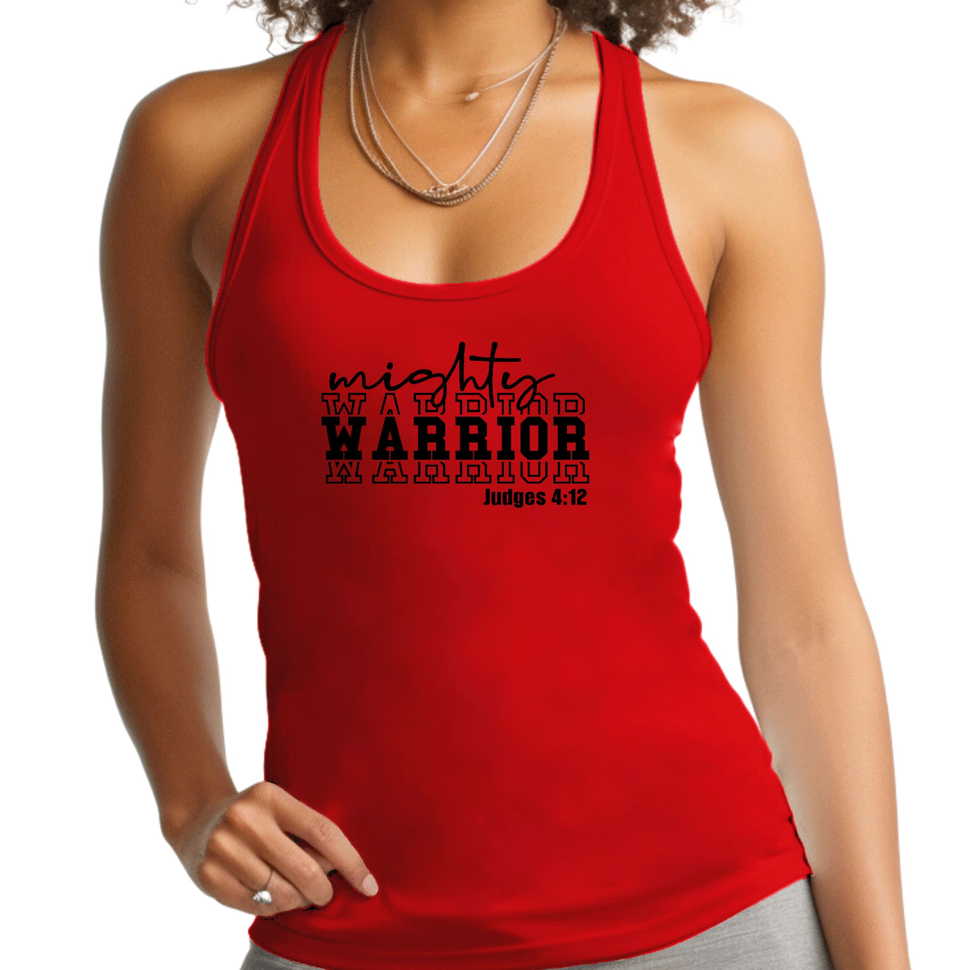 Womens Fitness Tank Top Graphic T-shirt, Mighty Warrior Black-1