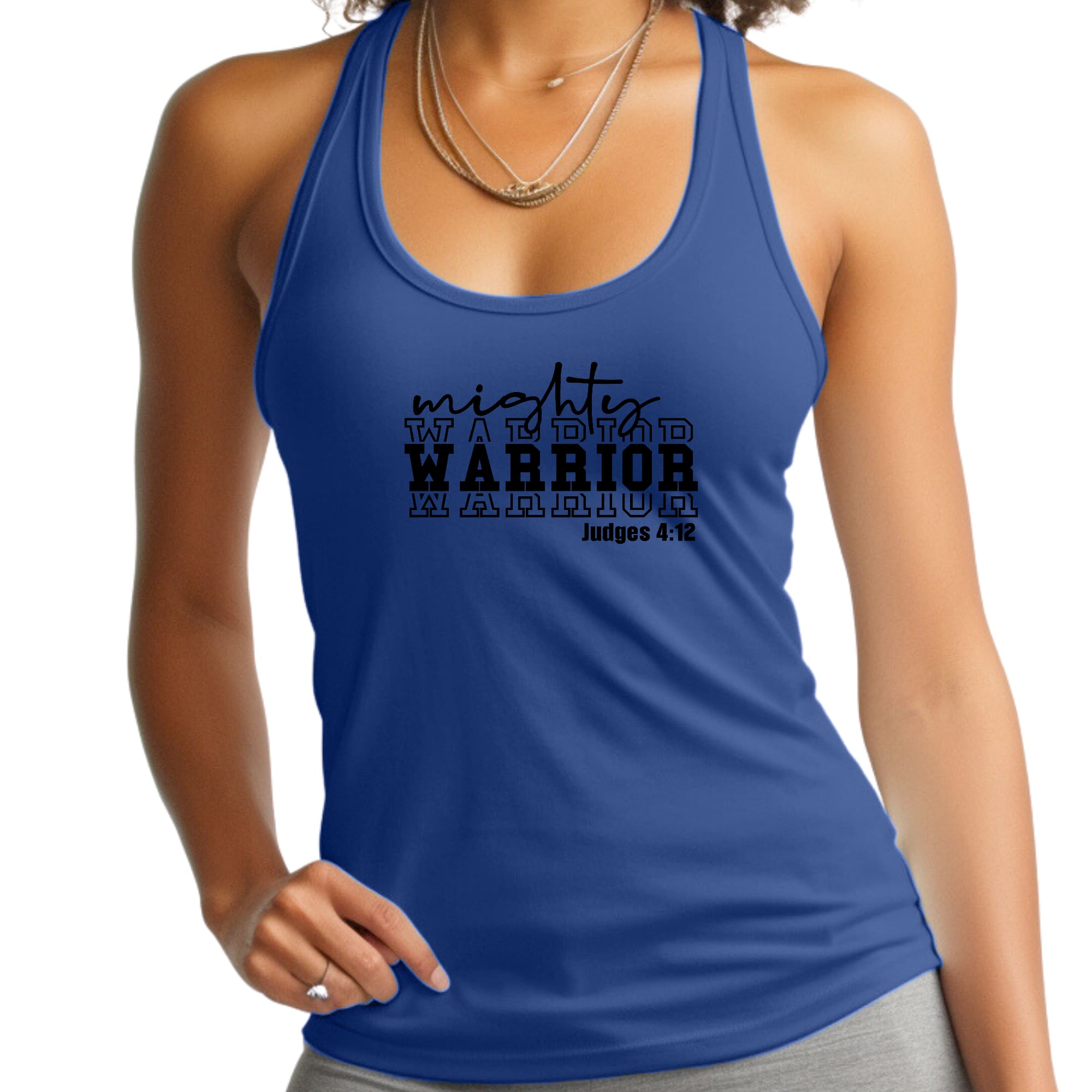 Womens Fitness Tank Top Graphic T-shirt, Mighty Warrior Black-2