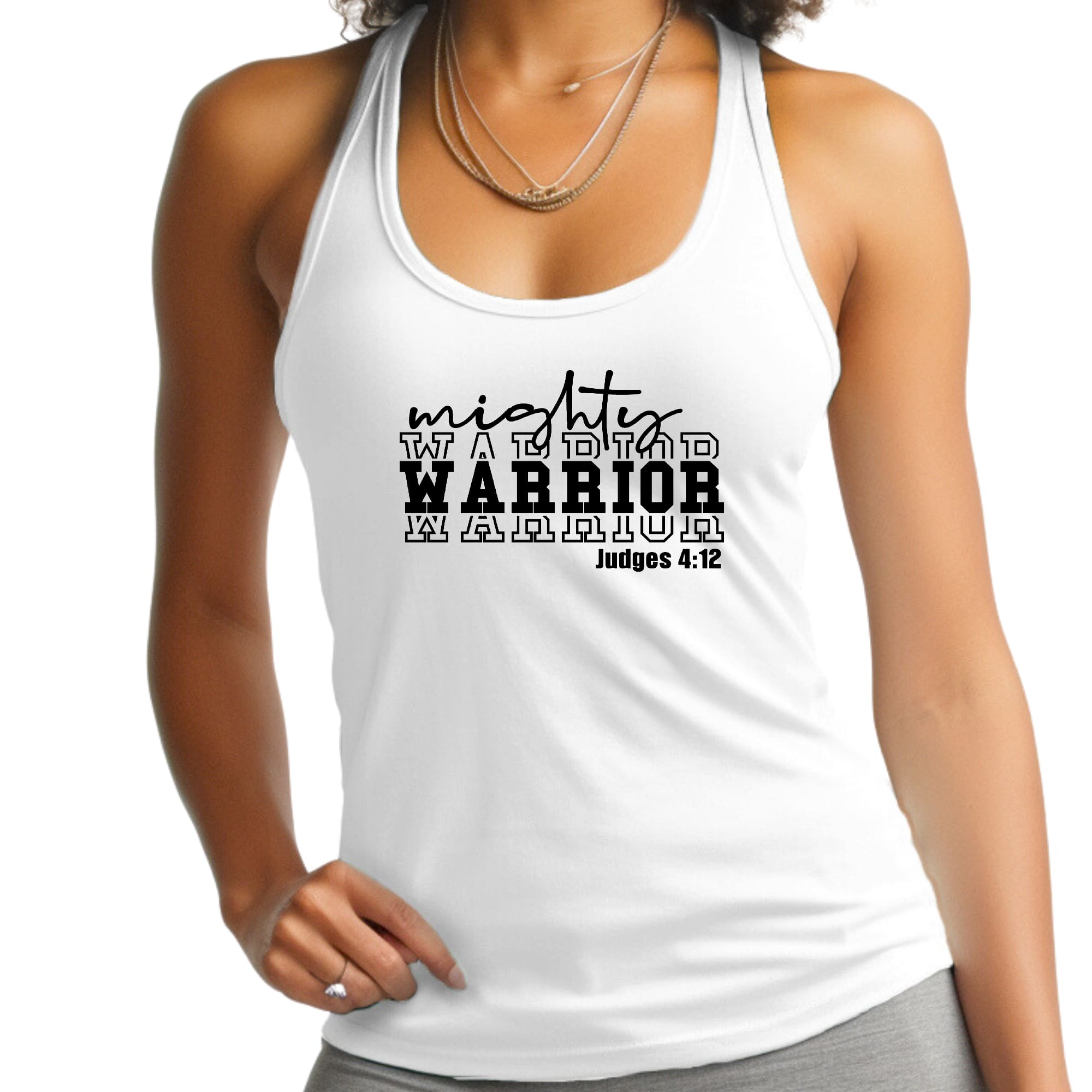 Womens Fitness Tank Top Graphic T-shirt, Mighty Warrior Black-0