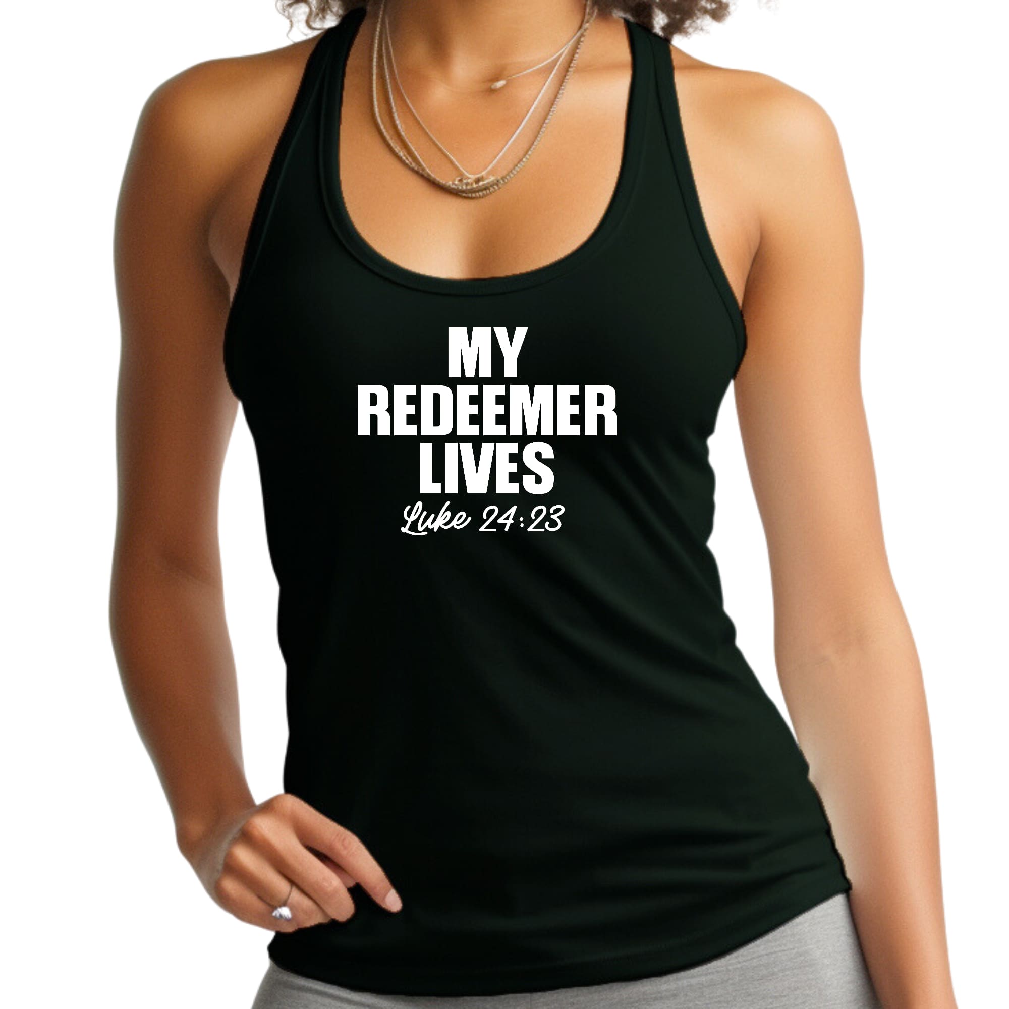 Womens Fitness Tank Top Graphic T-shirt My Redeemer Lives Print-0