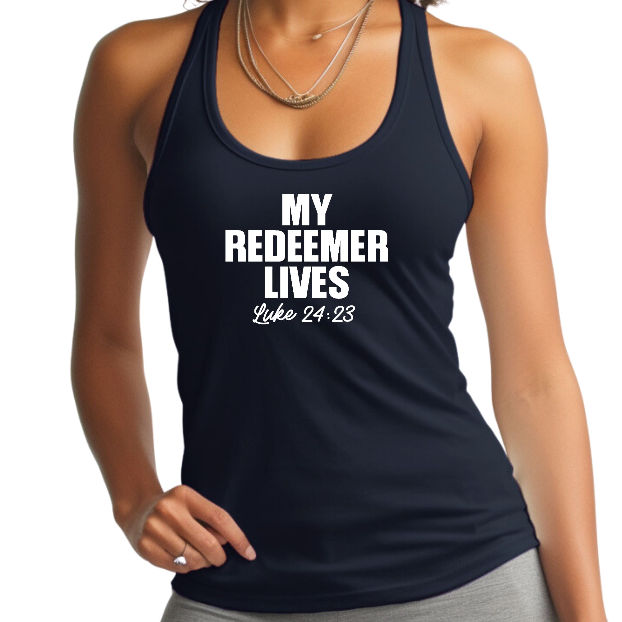 Womens Fitness Tank Top Graphic T-shirt My Redeemer Lives Print-2