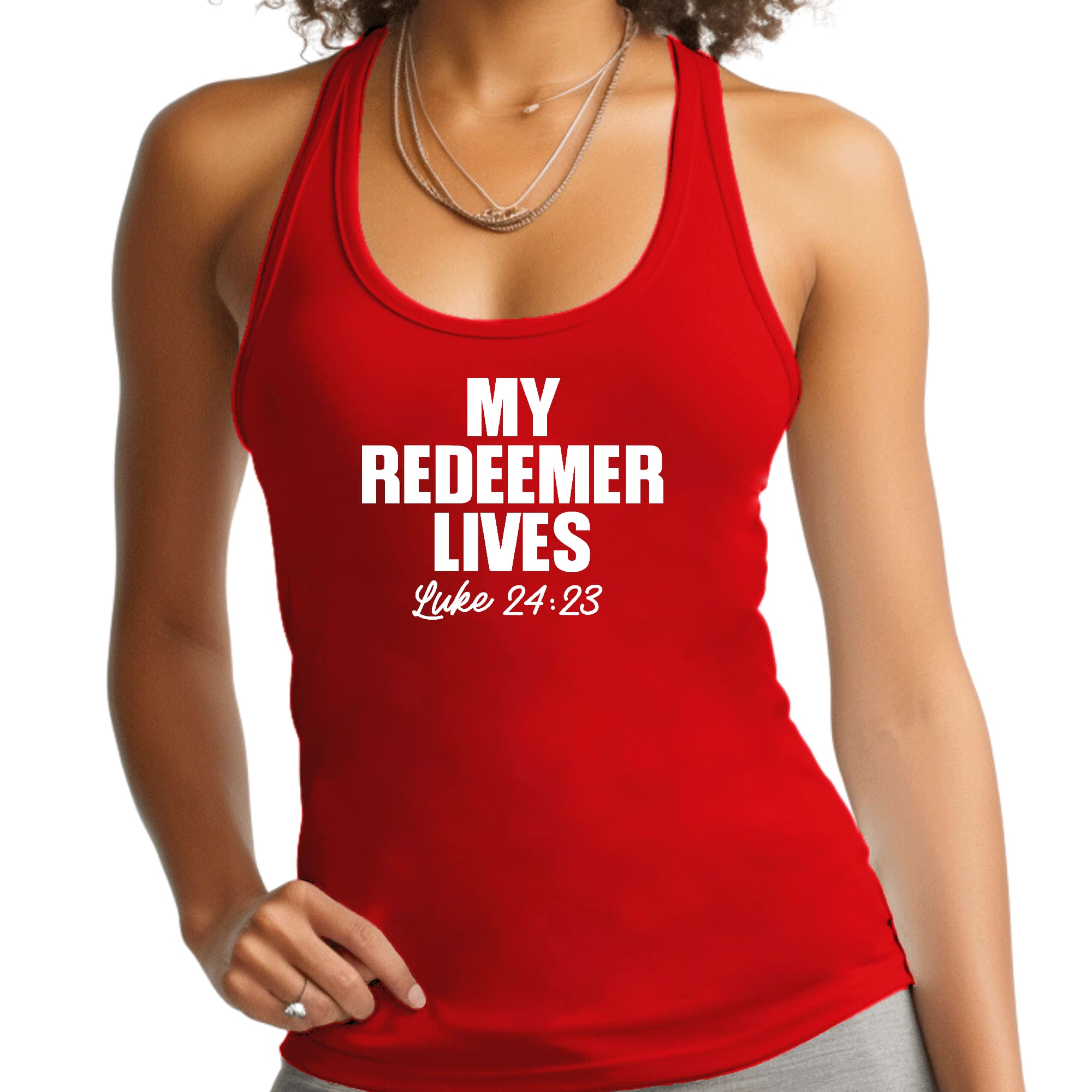 Womens Fitness Tank Top Graphic T-shirt My Redeemer Lives Print-1