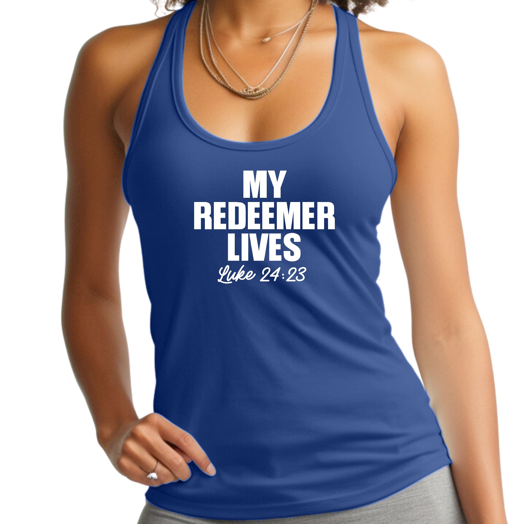 Womens Fitness Tank Top Graphic T-shirt My Redeemer Lives Print-3