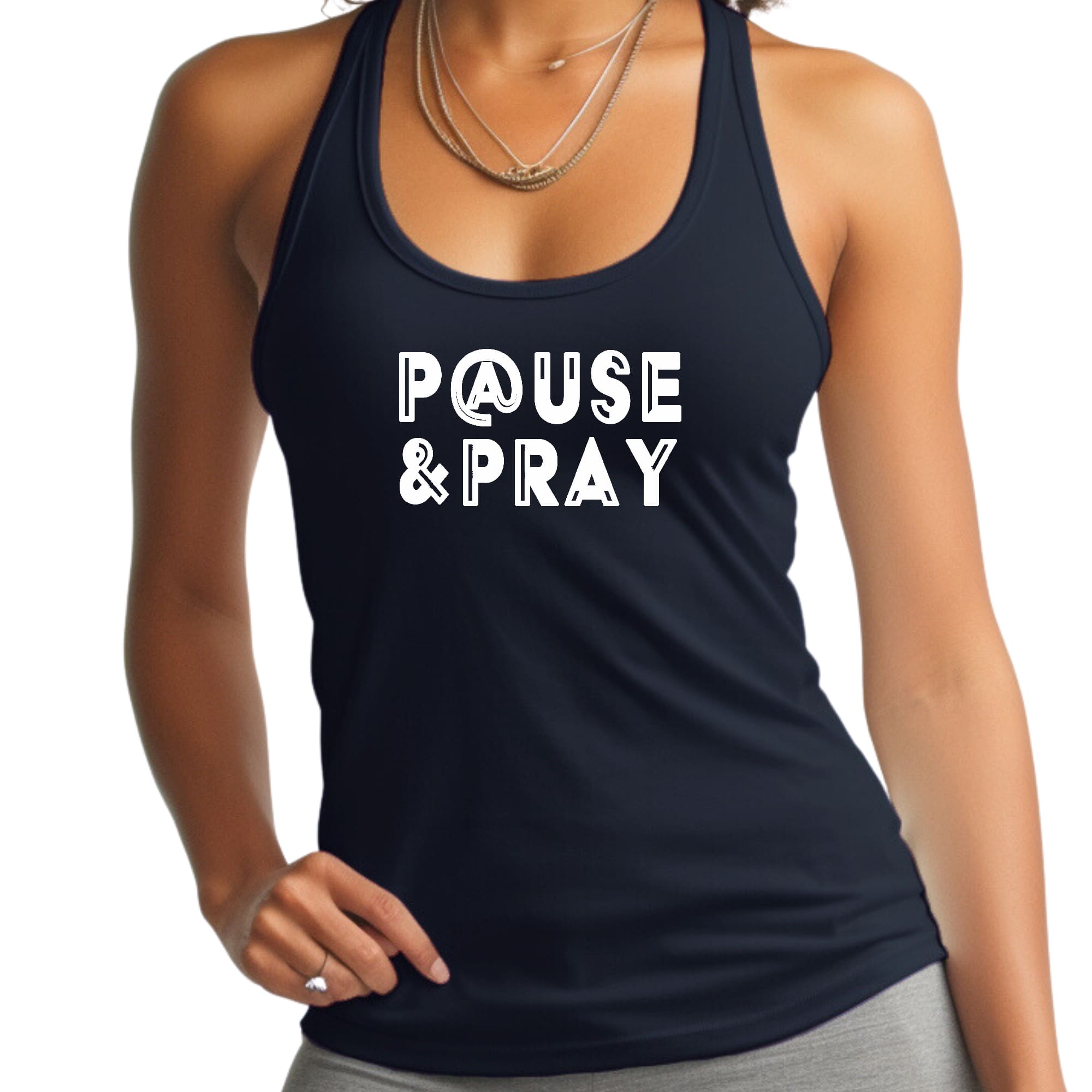 Womens Fitness Tank Top Graphic T-shirt Pause and Pray-2