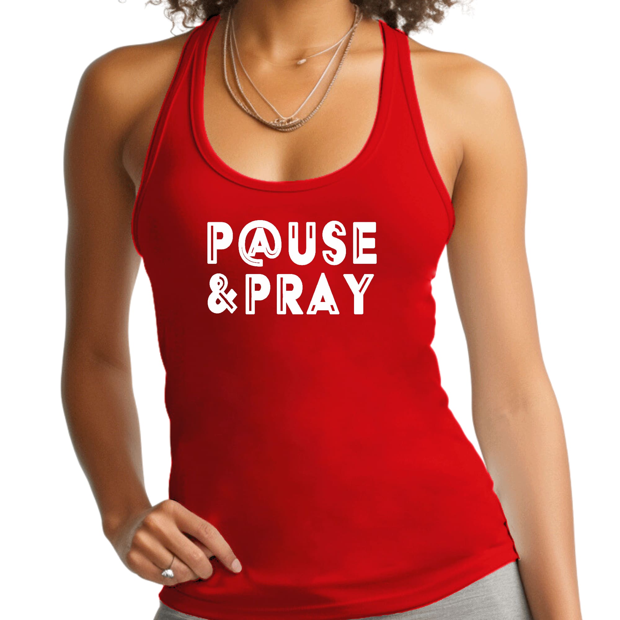 Womens Fitness Tank Top Graphic T-shirt Pause and Pray-1