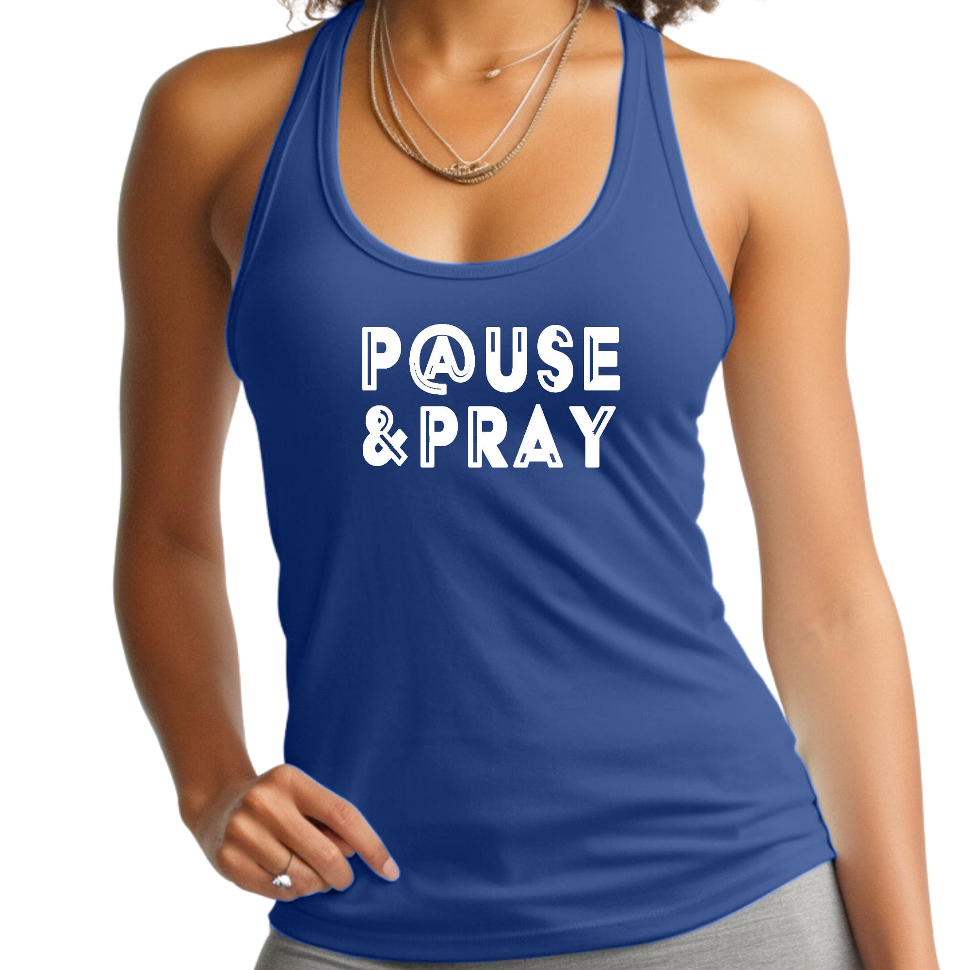 Womens Fitness Tank Top Graphic T-shirt Pause and Pray-3