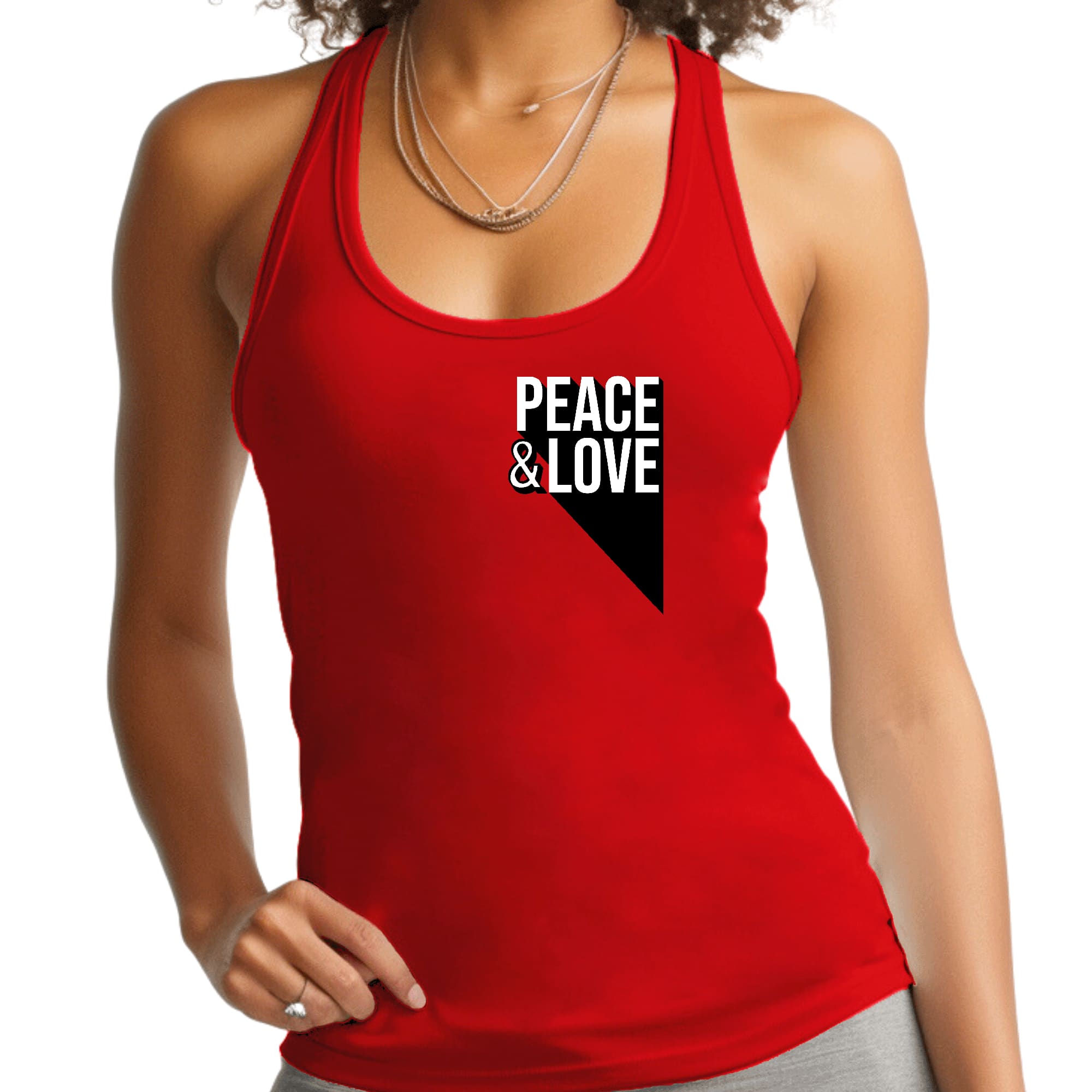 Womens Fitness Tank Top Graphic T-shirt, Peace and Love Print-1