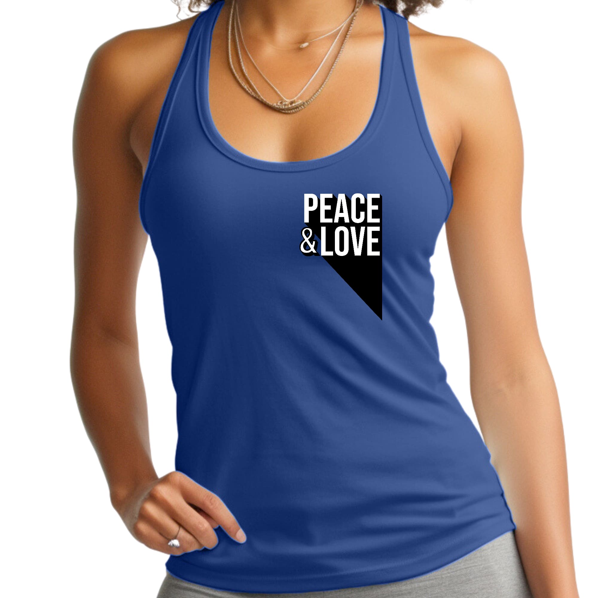 Womens Fitness Tank Top Graphic T-shirt, Peace and Love Print-2