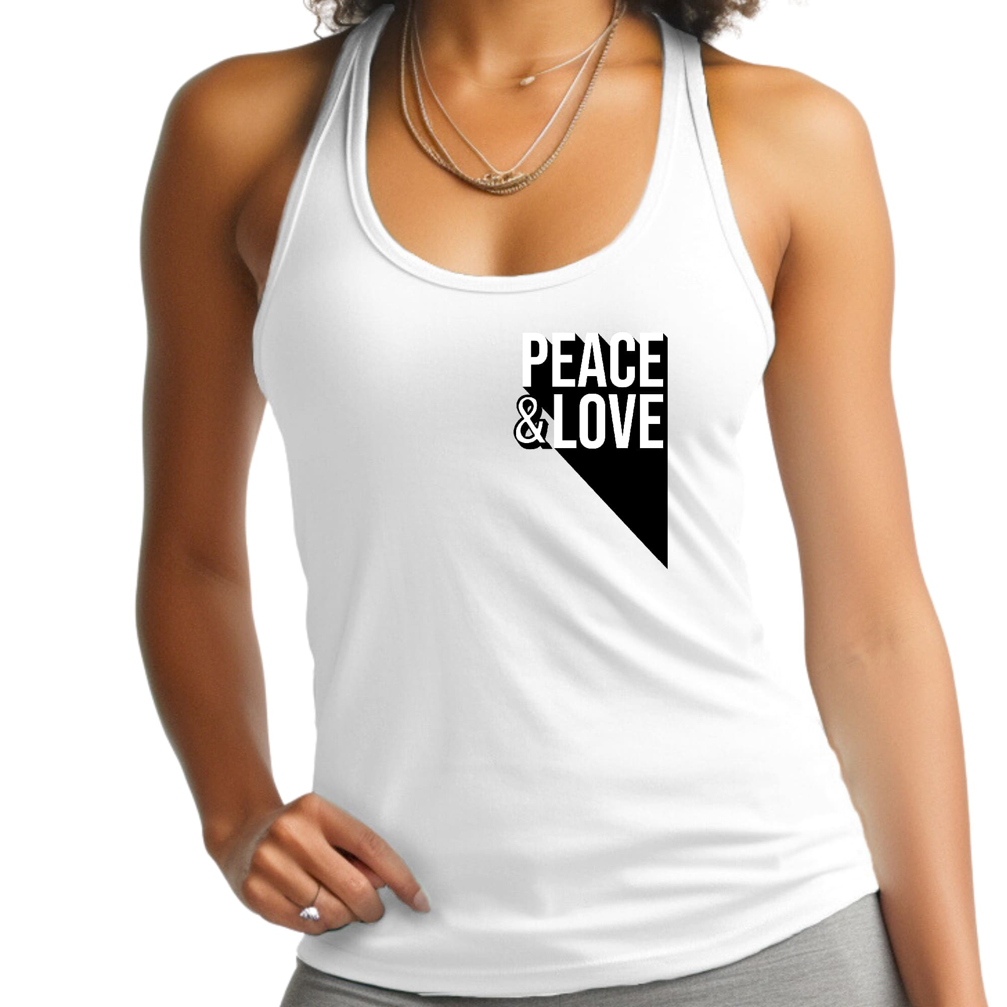 Womens Fitness Tank Top Graphic T-shirt, Peace and Love Print-0