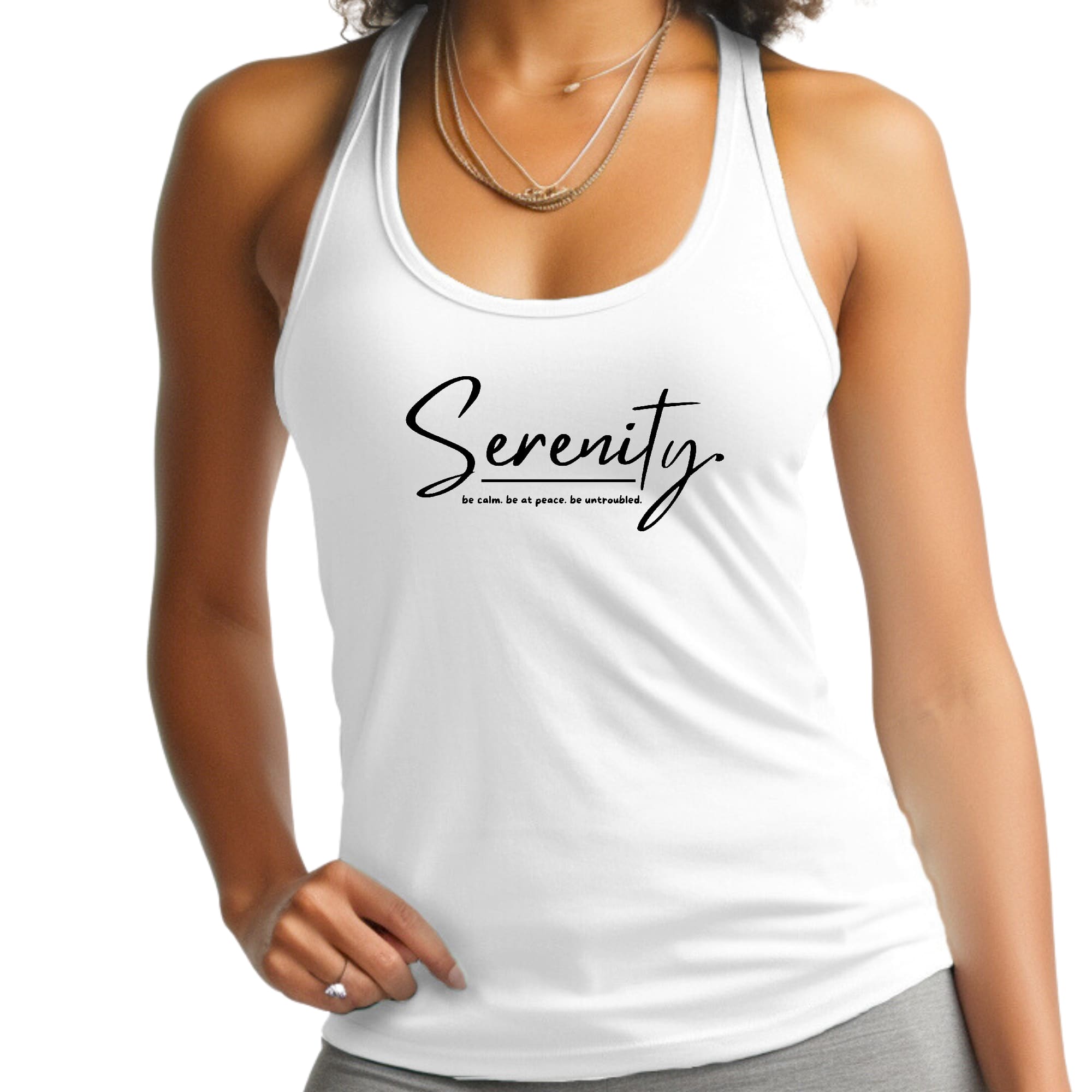 Womens Fitness Tank Top Graphic T-shirt, Serenity - be Calm-0