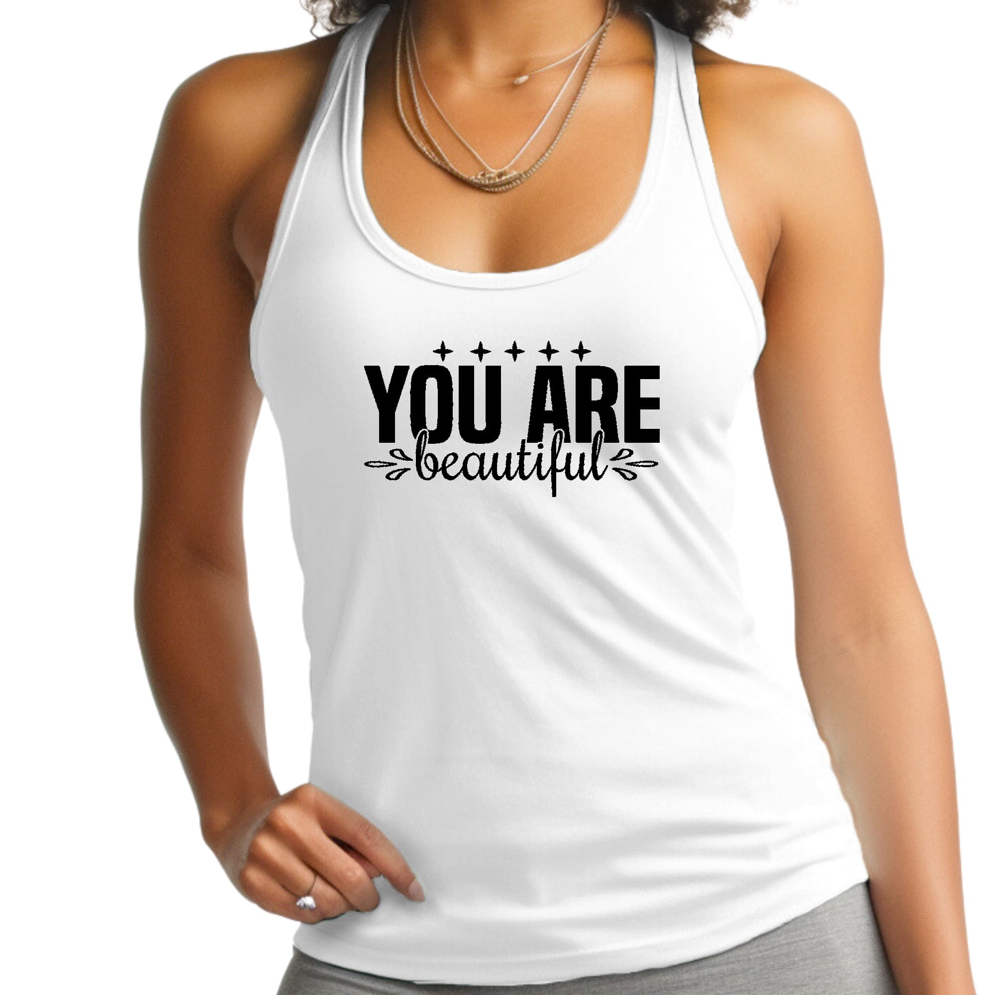 Womens Fitness Tank Top Graphic T-shirt, you are Beautiful --0