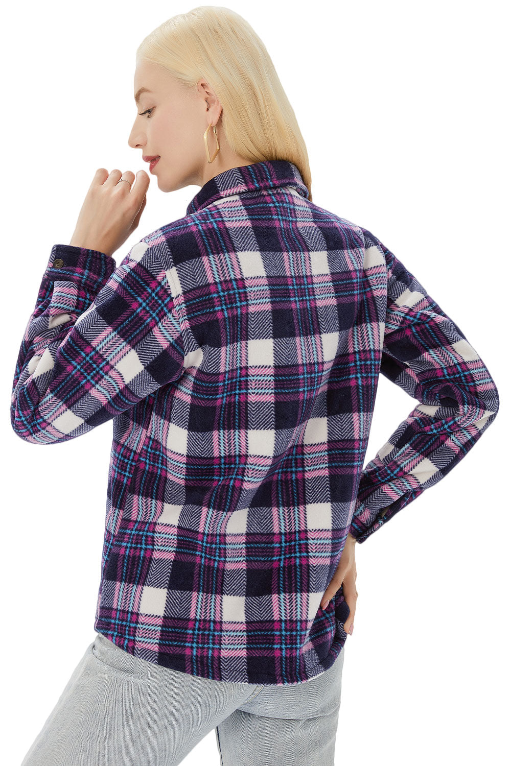 Women's Sherpa Lined Throughout Shirt Jacket Button Up Plaid Jacket-15