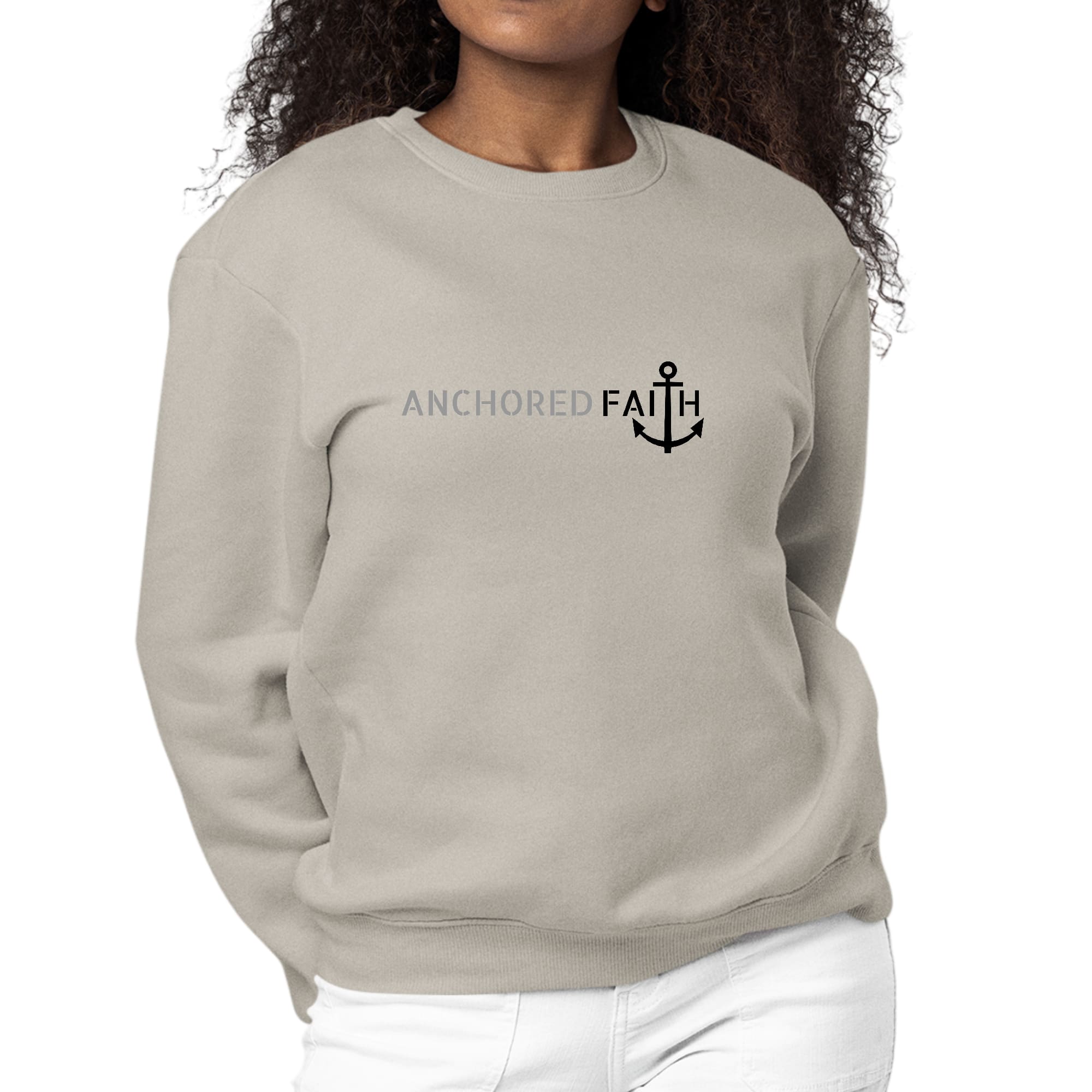 Womens Graphic Sweatshirt Anchored Faith Grey And Black Print-4