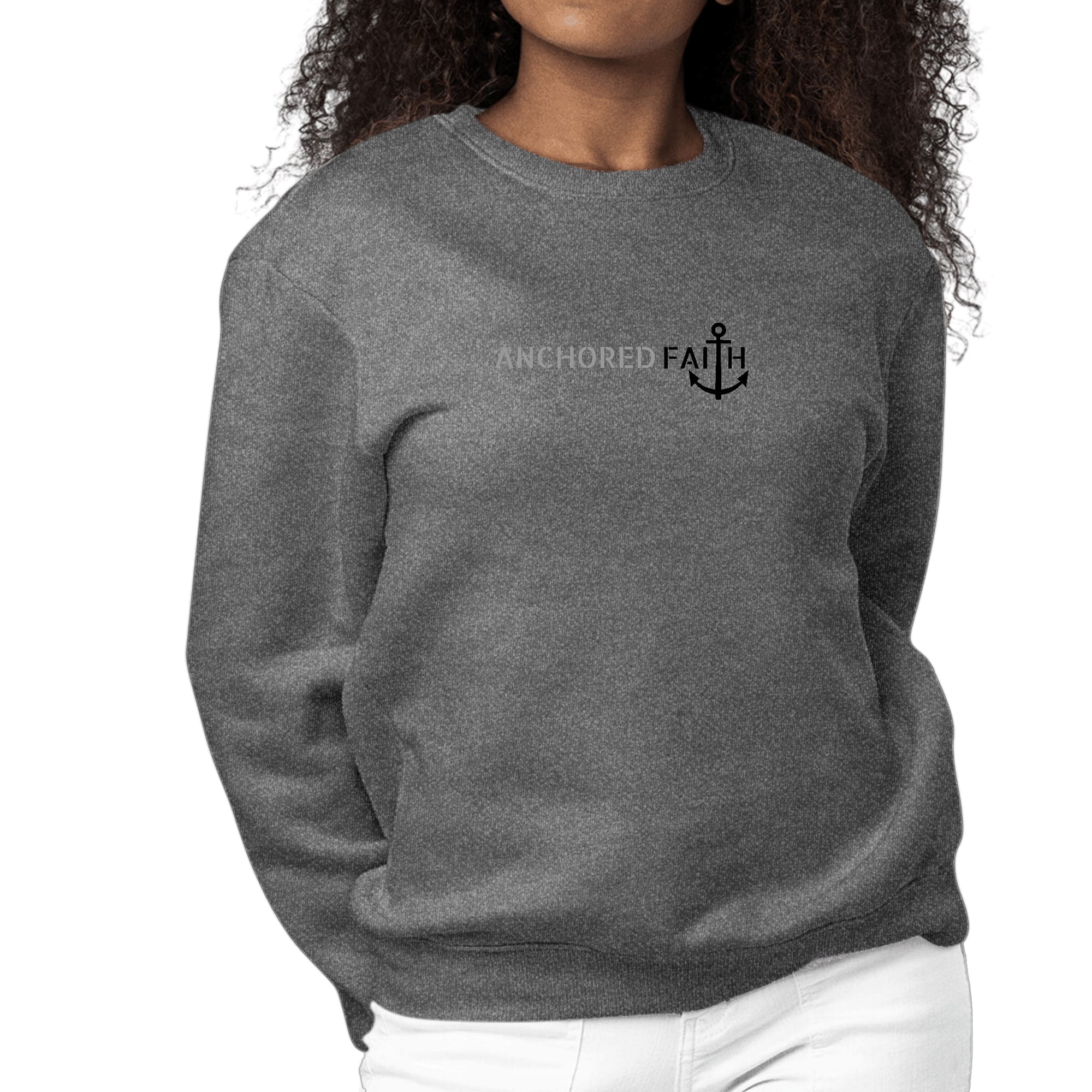 Womens Graphic Sweatshirt Anchored Faith Grey And Black Print-6