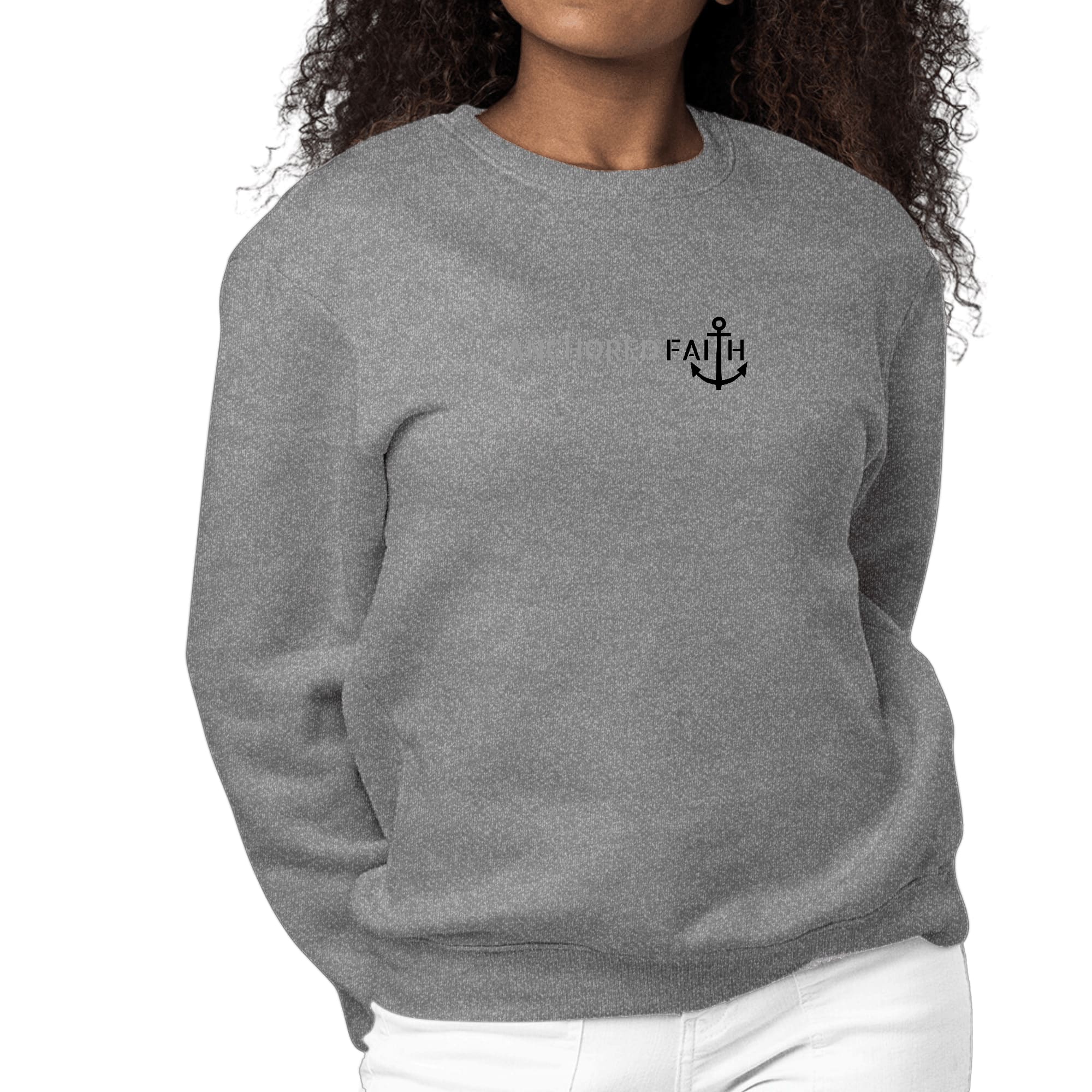 Womens Graphic Sweatshirt Anchored Faith Grey And Black Print-7