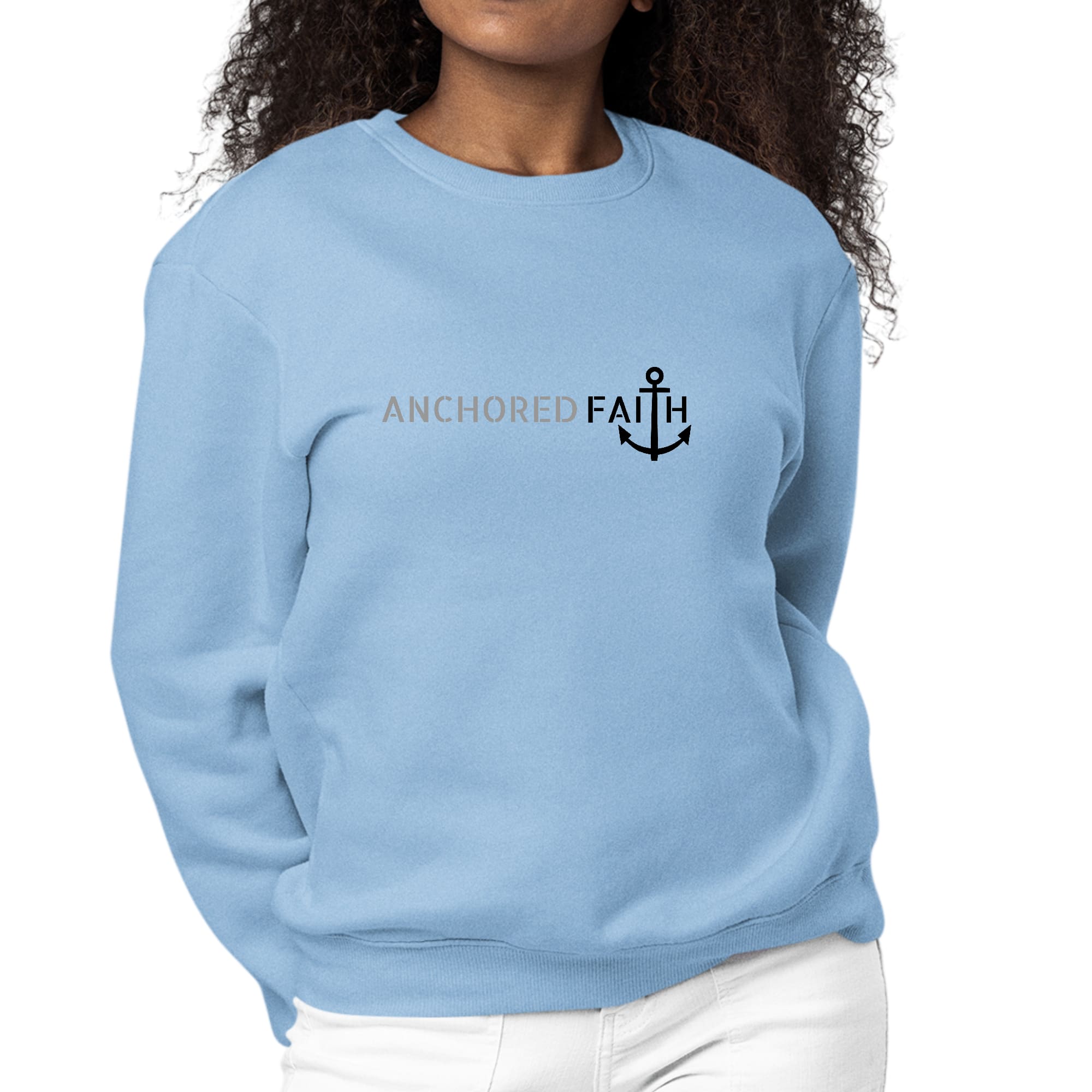 Womens Graphic Sweatshirt Anchored Faith Grey And Black Print-5