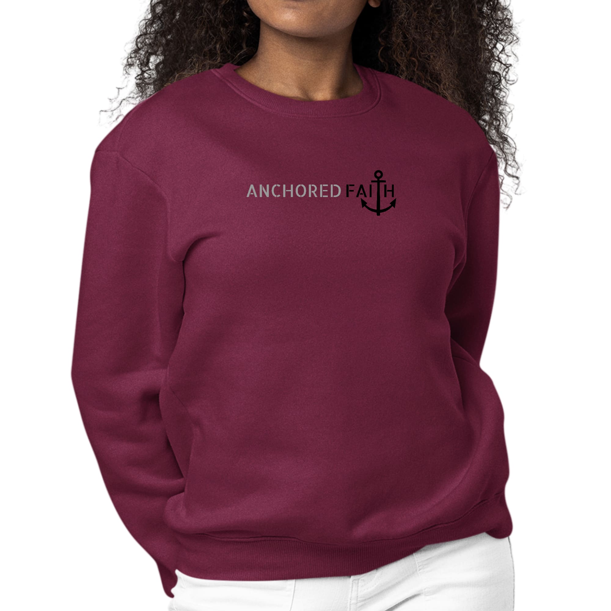 Womens Graphic Sweatshirt Anchored Faith Grey And Black Print-3